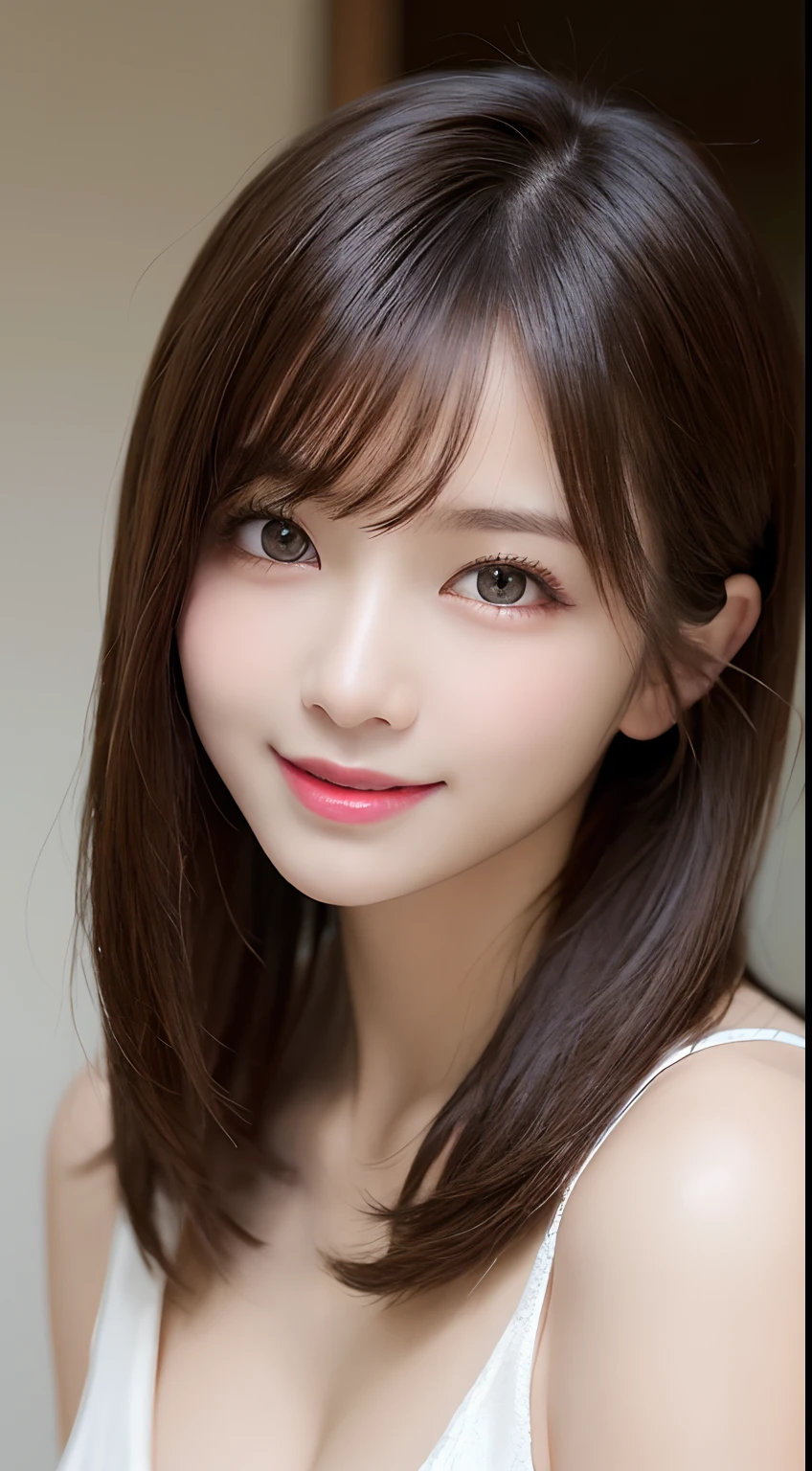 masutepiece, Best Quality, Illustration, Ultra-detailed, finely detail, hight resolution, 8K Wallpaper, Perfect dynamic composition, Beautiful detailed eyes, Women's Fashion Summer,Medium Hair,Small breasts natural color lip, Bold sexy poses,Smile,Harajuku、20 years girl、Cute、Sexy shot looking at camera