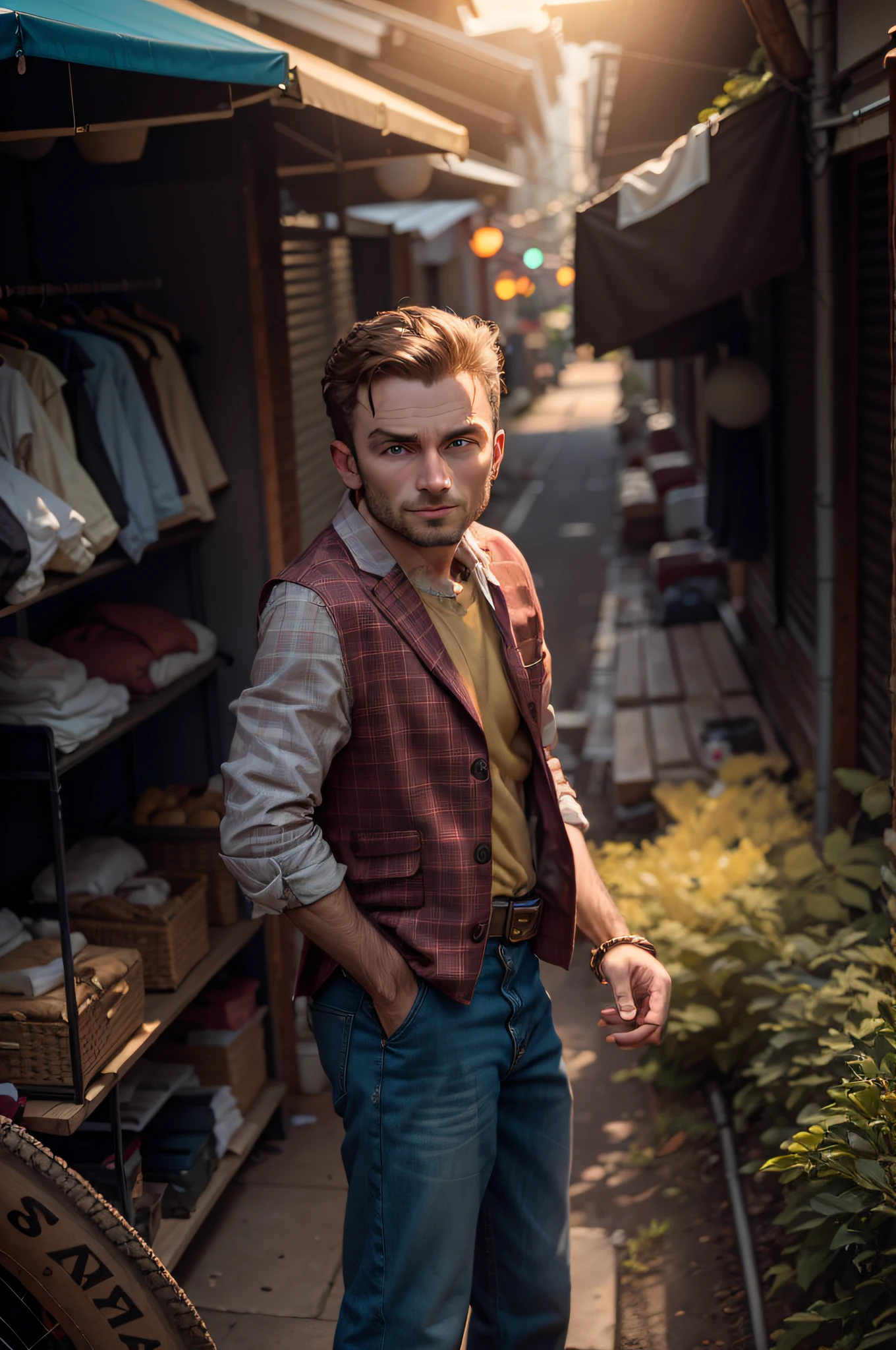 American male character, 32 years old, friendly face, normal clothes