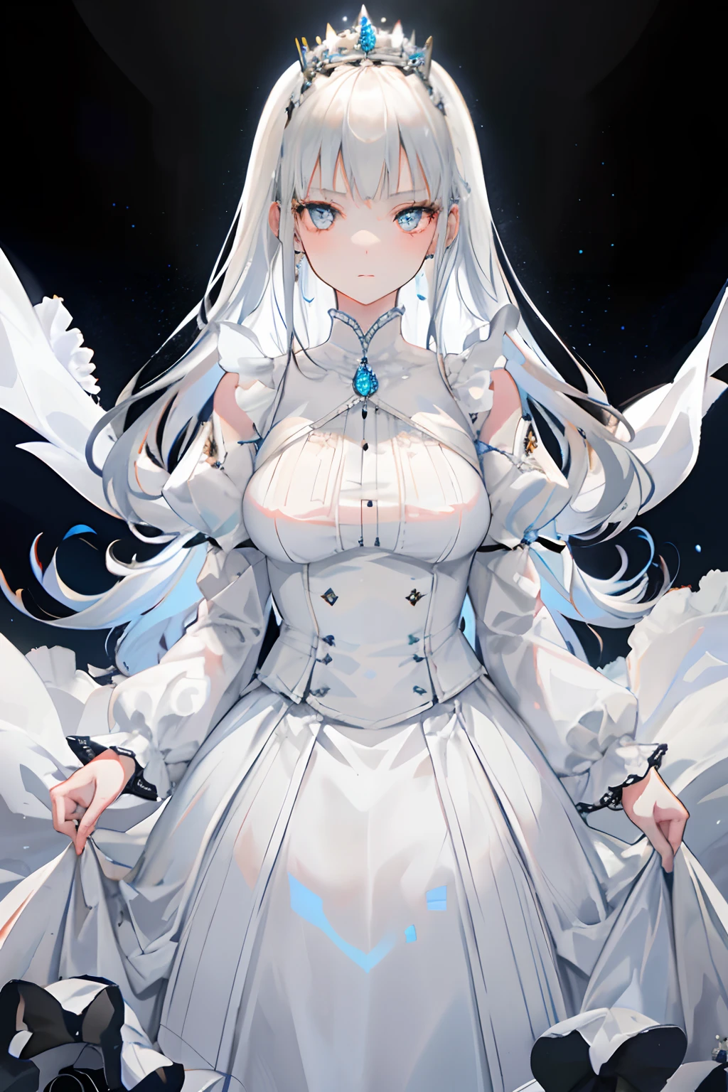 Masterpiece、Highest quality、Super detailed、Fluffy and soft long hair、Gray Hair、Diamond Eyes、Big Tits、Too big breasts、Starry Skyの模様のドレス、mysterious cityscape、Starry Sky、Starry Skyのリボン、smile、Lace veil