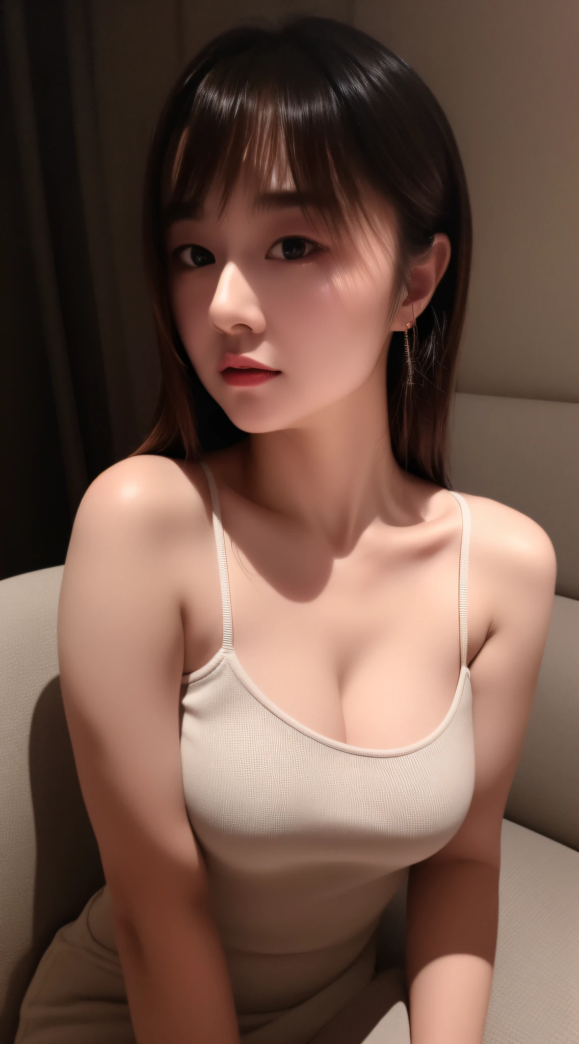 ((ultra best quality、At 48K、​masterpiece:1.3))、foco nítido:1.2、Gentle woman with a perfect body:1.4、Slim Big Breasts:1.2、((Dark hair、Colossal tits:1.2))、(Transparent underwear、Naked、big breasts very detailed、Sad face)、Show me my hairless genitals、selfy、((In the park at night、Darkness of the night、1.3Making with women as the main axis))、 Very realistic and detailed face and sweaty skin texture、A detailed eye、二重まぶた、Walking