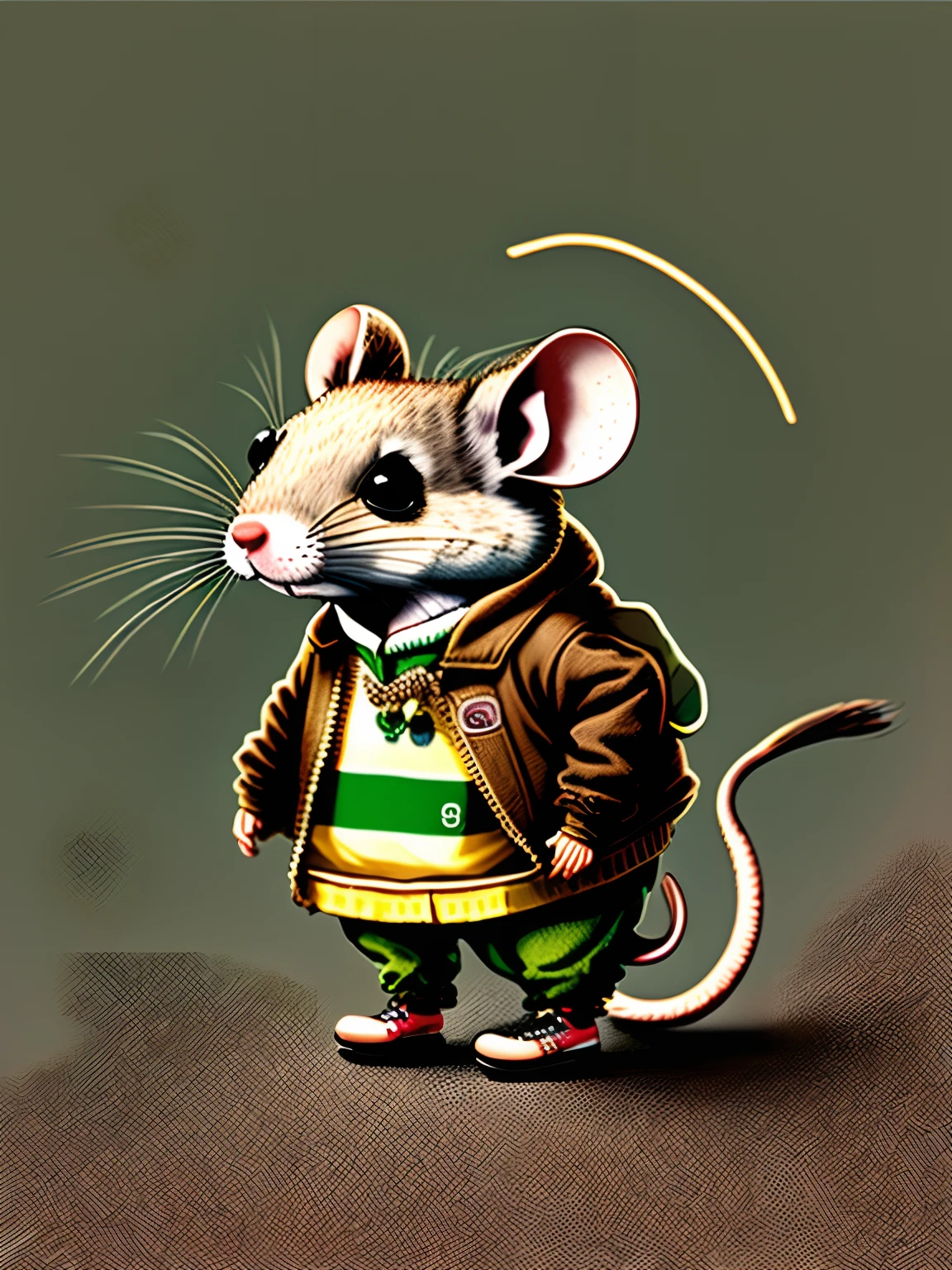 The illustration is a mouse with the clothes of a classic company worker , bipedal rat , skull , o rato parece estar correndo atras de alguma coisa , Rat: expression of one who is late for something;