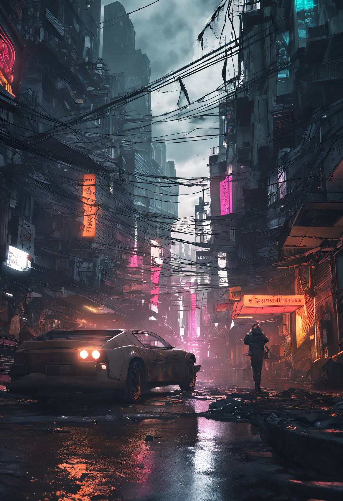 Gente caminando por las calles de la ciudad bajo la lluvia sosteniendo paraguas, busy cyberpunk metropolis, dystopian digital concept art, sci-fi cyberpunk city street, Calle Cyberpunk, Ciudad cyberpunk hiperrealista, Dire Cyberpunk City, Calle de la ciudad cyberpunk, Ciudad Cyberpunk lluviosa, Ciudad Cyberpunk Sucia, Arte conceptual urbano, Arte de Cyberpunk Blade Runner, Dystopian cyberpunk city, Arte conceptual cyberpunk, Cyberpunk apocalyptic city