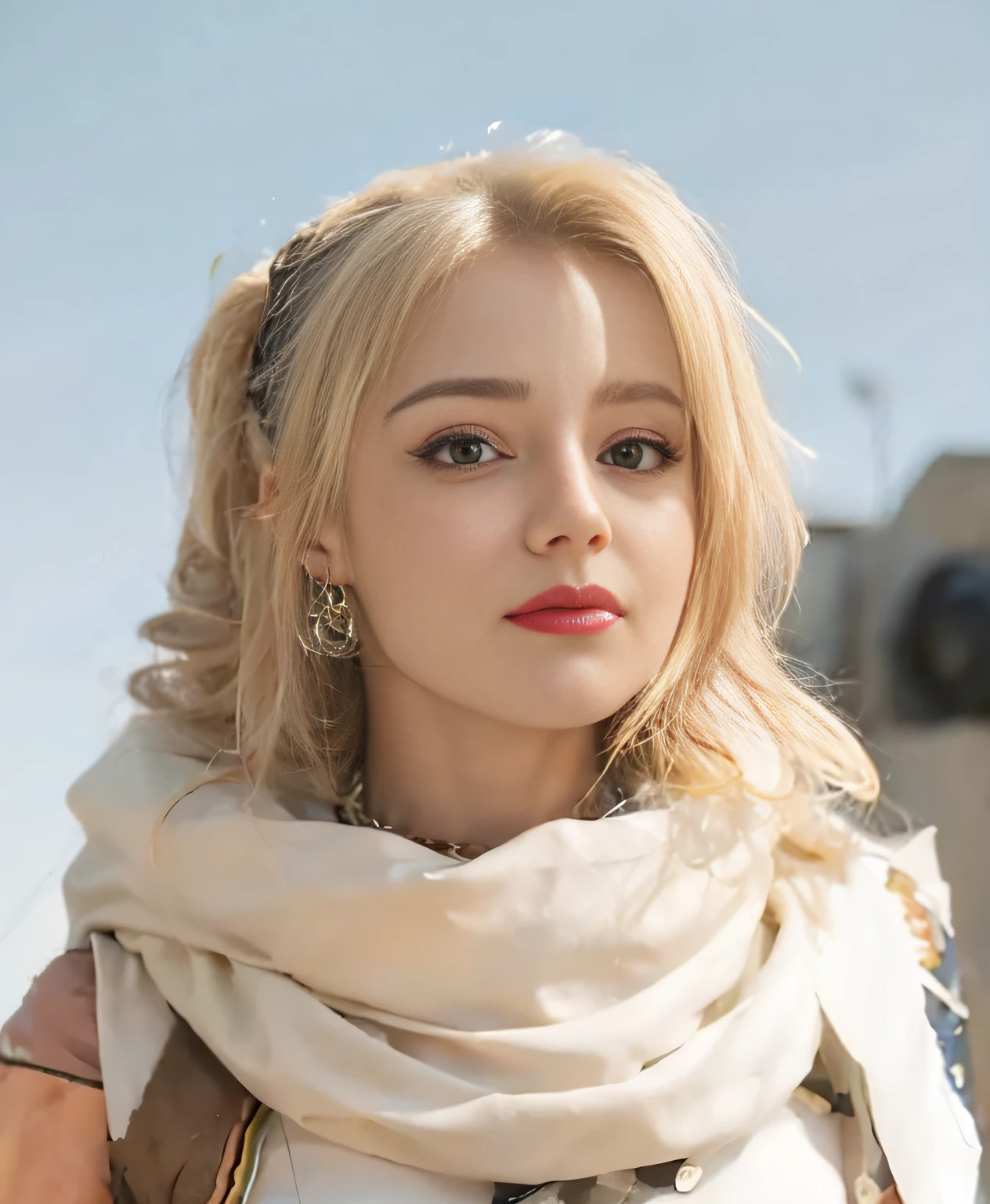 Woman with blonde hair，A scarf is wrapped around his neck, photorealistic anime girl rendering, Rendu portrait 8k, Guviz-style artwork, Personagem pequeno. Unreal Engine 5, Art germ ; 3d unreal engine, 3 D rendering character art 8 K, hyper-detailed fantasy character, portrait of female humanoid, portrait beautiful sci - fi girl