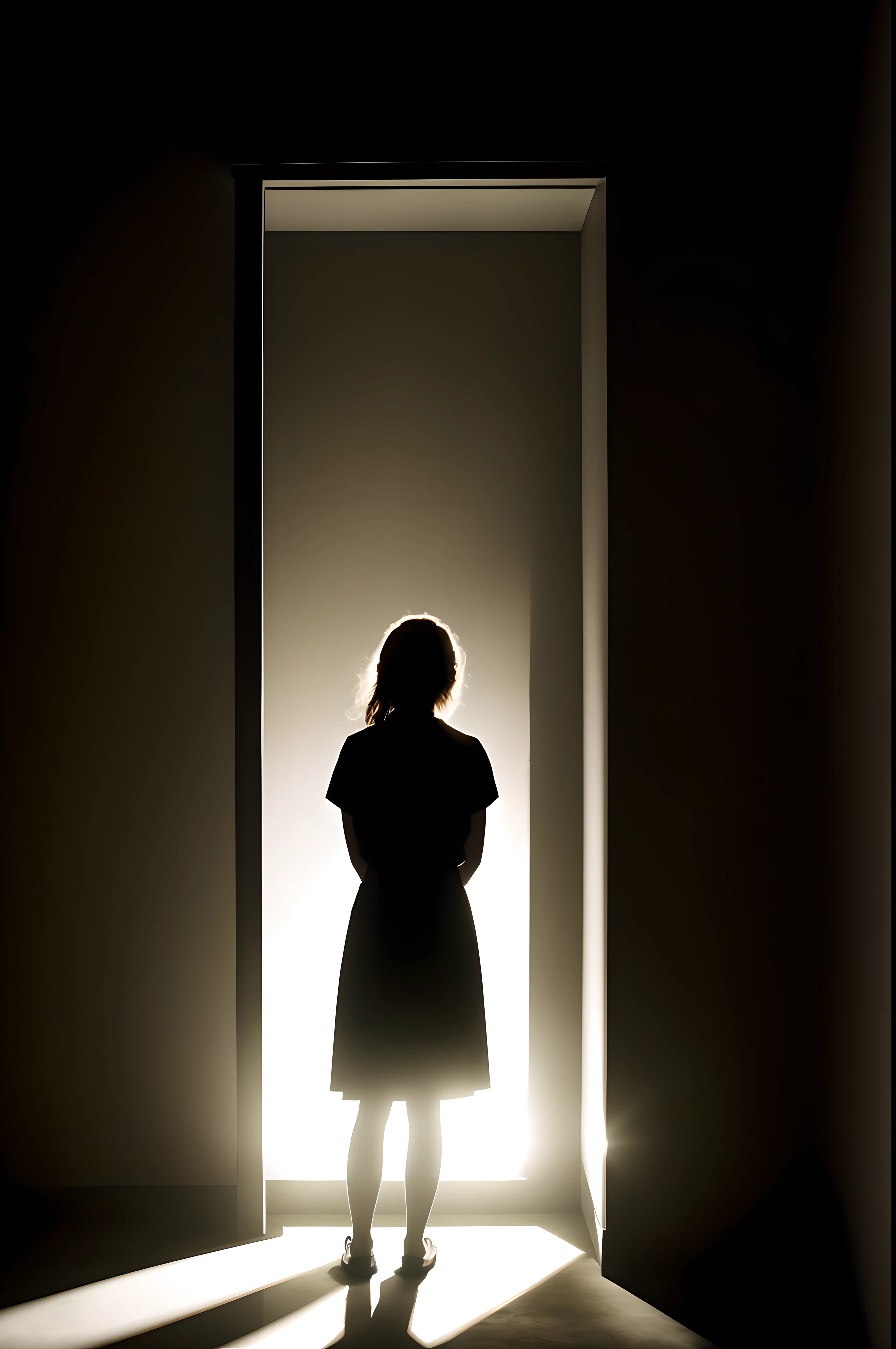 there is a woman standing in the dark with a light shining on her face, light falling on face, strong eerie back light, standing in a dimly lit room, standing under a beam of light, 35mm dramatic lighting, female image in shadow, mysterious woman, dark moody backlighting, a portrait of a suicidal girl, crawling out of a dark room