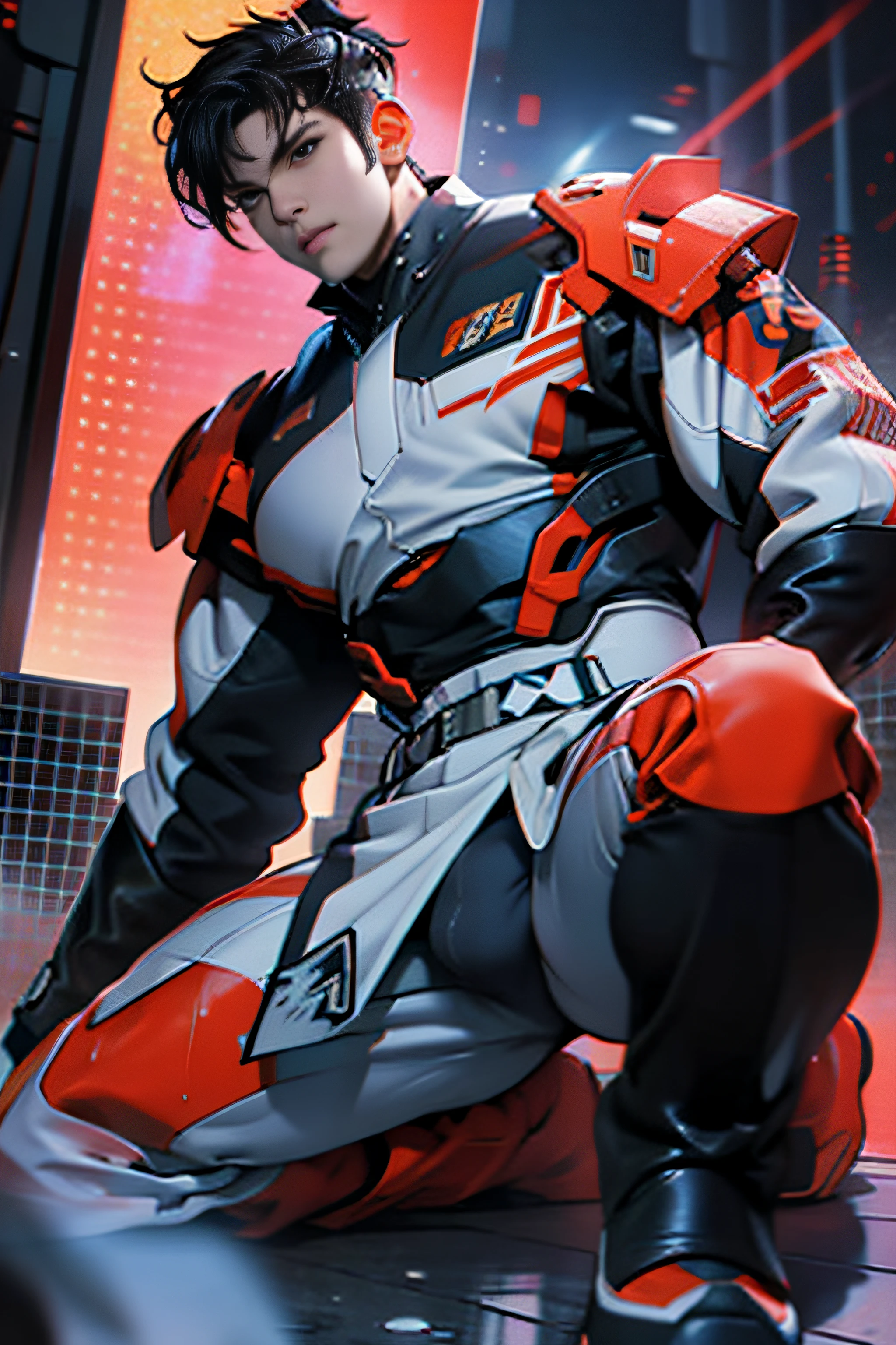 A tall muscular boy, Naked, Legs spread, detailed face, detailed eyes, (The whole body of the character),impact, Sweaty, Wet, Seductive, Bigboobs , large bulge, big balls, From the knees, big ass, mechs, punky style, Wu Yifan