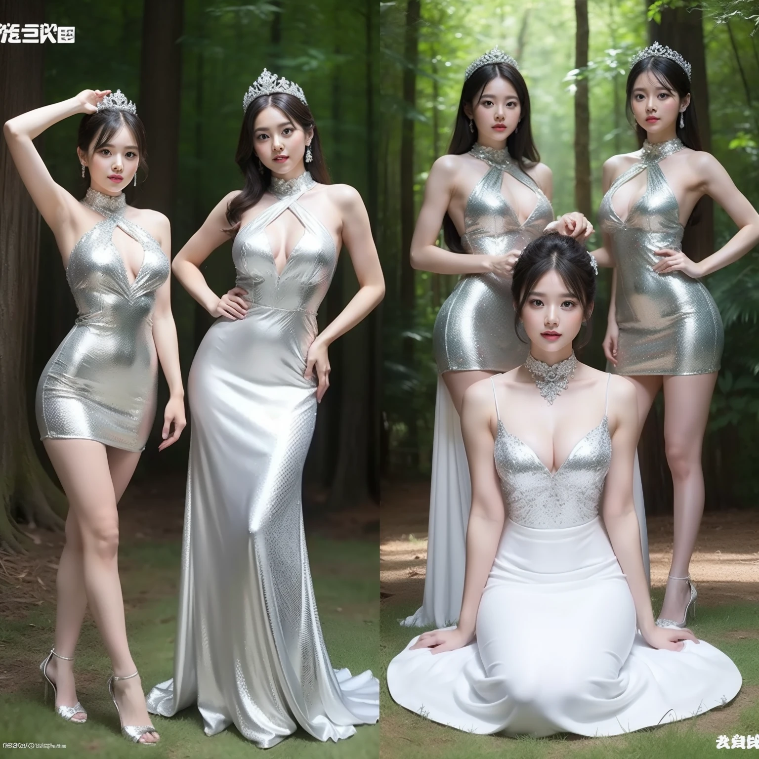 [Princess of the Forest in a silver dress], multiple pose sheet