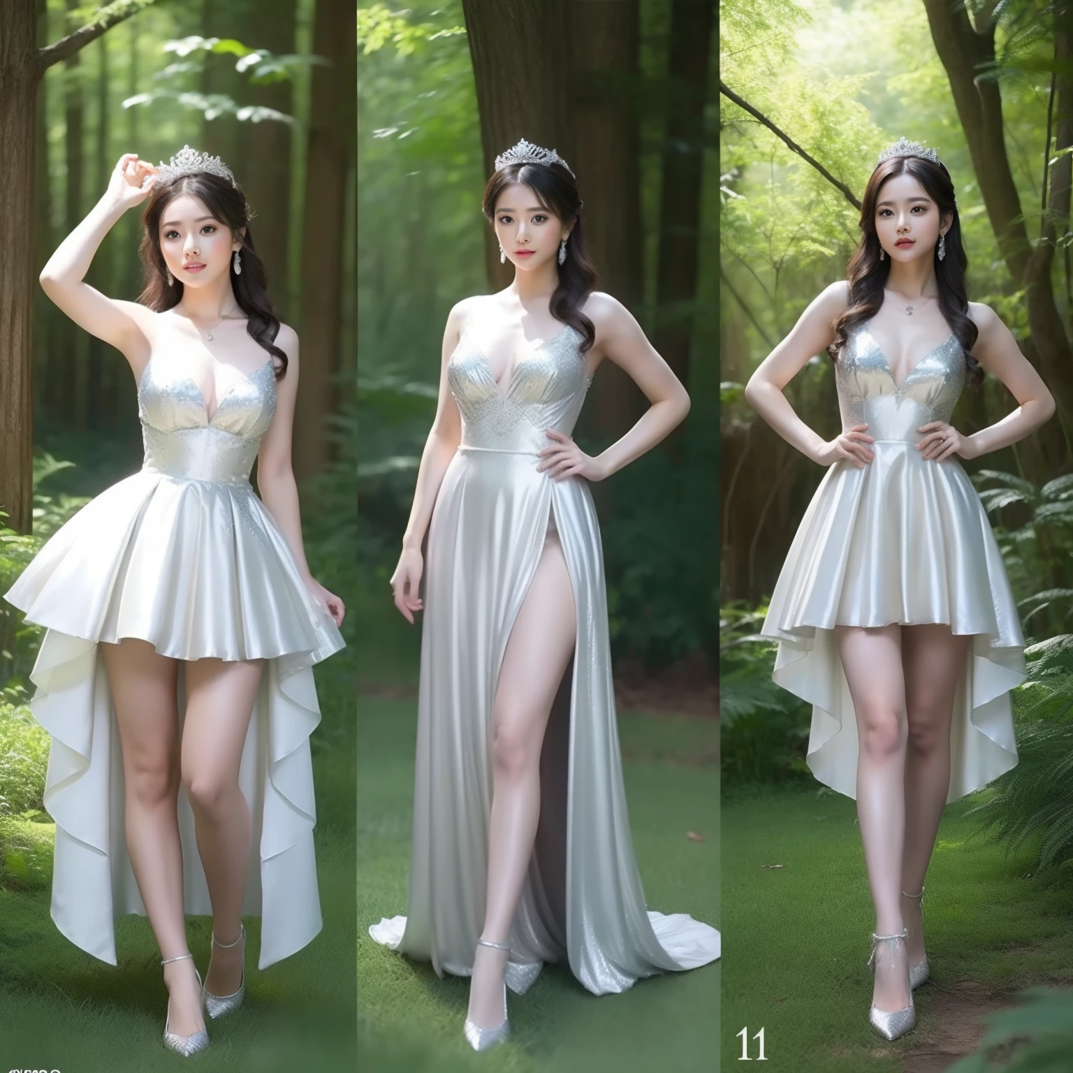 [Princess of the Forest in a silver dress], multiple pose sheet