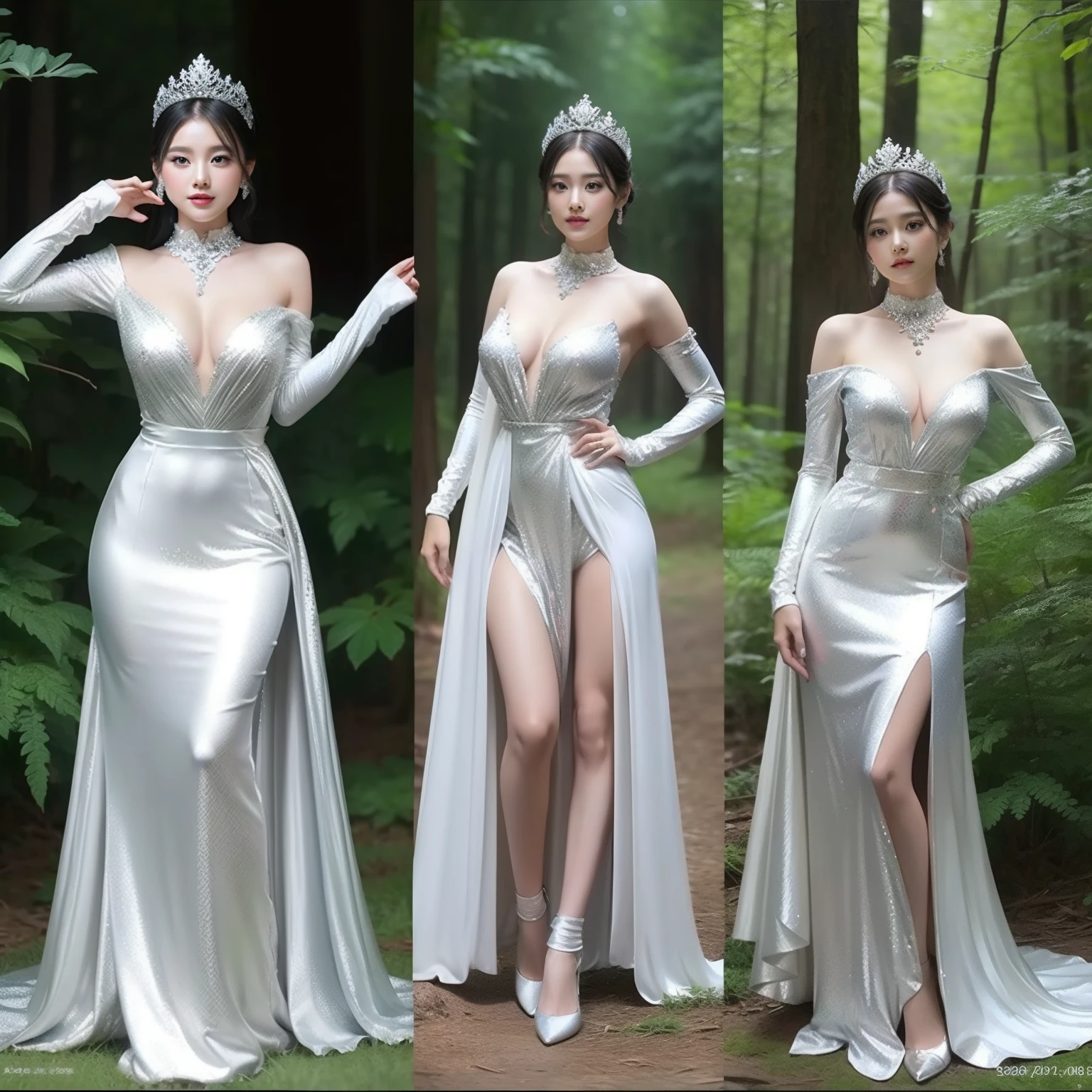 [Princess of the Forest in a silver dress], multiple pose sheet