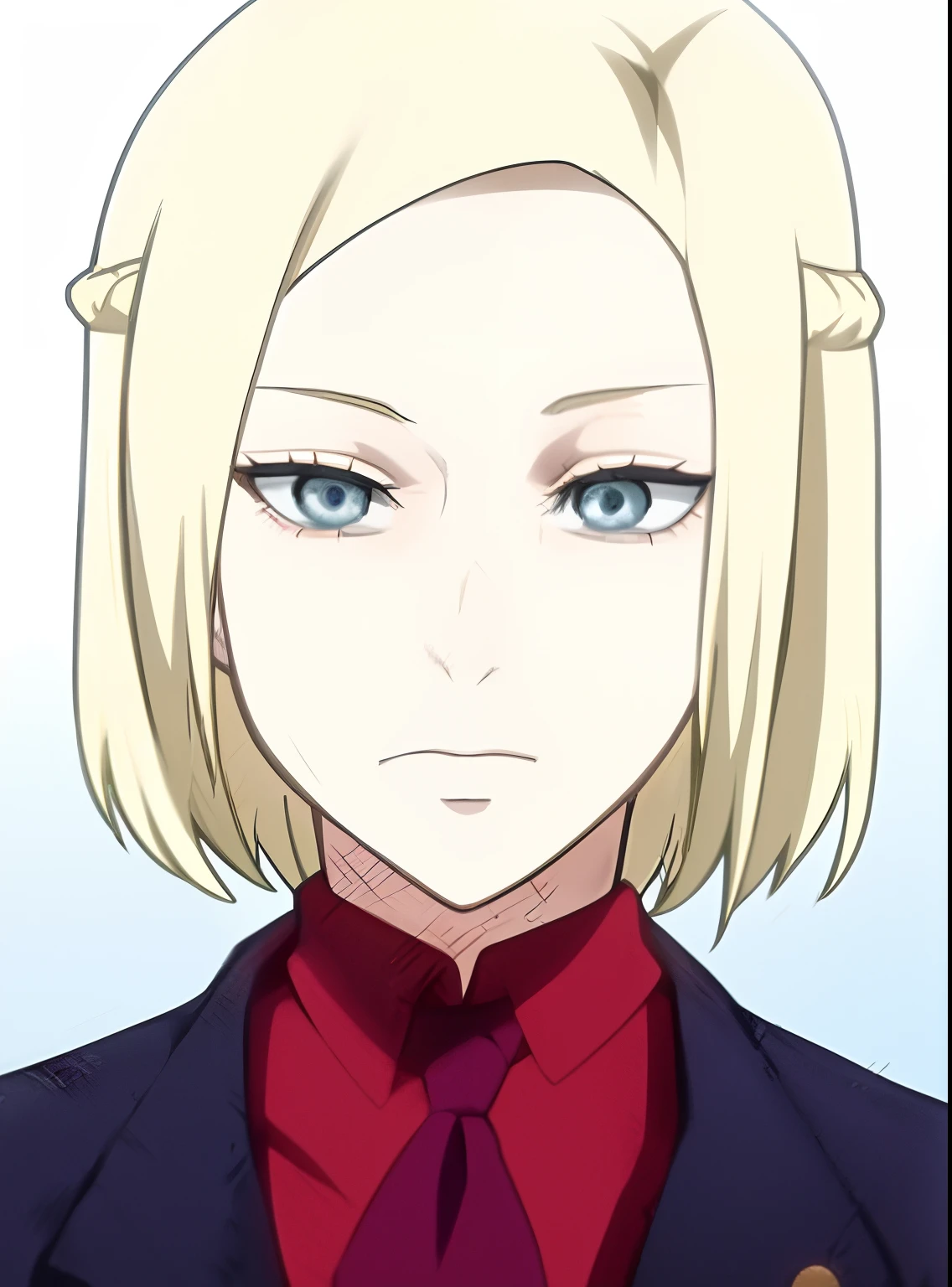 anime image of a blonde woman with a red shirt and tie, tsunade from naruto, haruno sakura, she has blond hair, in the anime series ergo proxy, yayoi kasuma, as an anime character, shikamimi, in the anime film ergo proxy, tsukasa dokite, female anime character, android 18, anime character