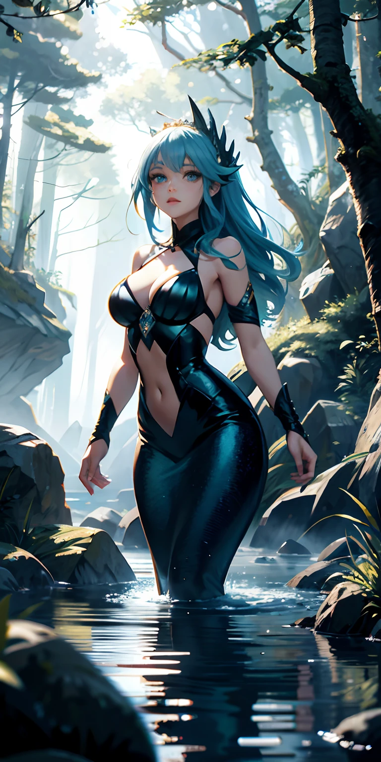 8K quality、Wonderland beautiful、detail-rich、The ultimate depiction of a mermaid,Wander through the mysterious misty forest