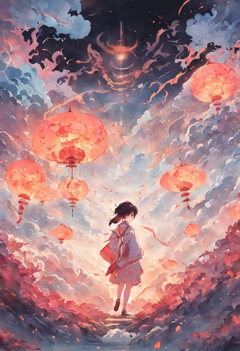 Multicolored , Colorful , Bright colors , systemic , Akari Toriyama , Chinese ink painting , close lens ,Cloud fog