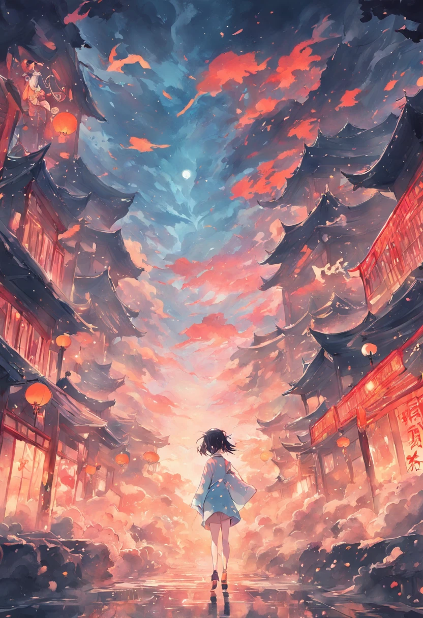 Multicolored , Colorful , Bright colors , systemic , Akari Toriyama , Chinese ink painting , close lens ,Cloud fog