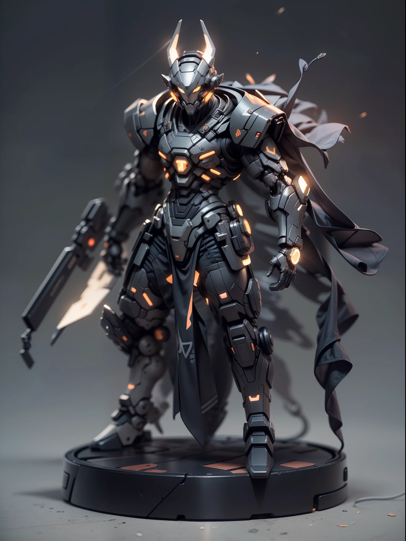 (Blind box toy style:1.3),((Full body shot)),(anthropomorphism),(1 strong male goat warrior，solo）(((solo))),opaque mask，transparent plastic mecha,dreamy glow, cyberpunk style，Clean black background,black style，(circular base）( Global illumination, Ray tracing, hdr, unreal render,reasonable design, high detail, Masterpiece, Best quality, hyper HD, Cinematic lighting)