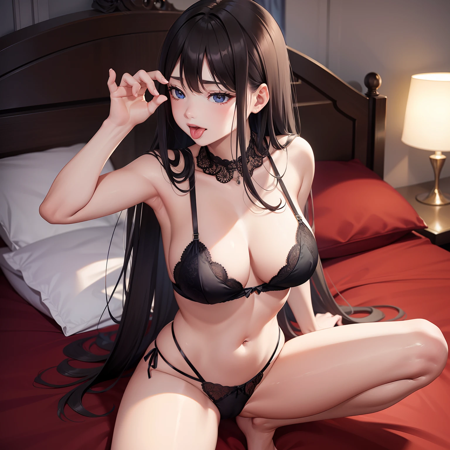 Erotic lingerie,Bare legged,Stick out your tongue,get down on the bed