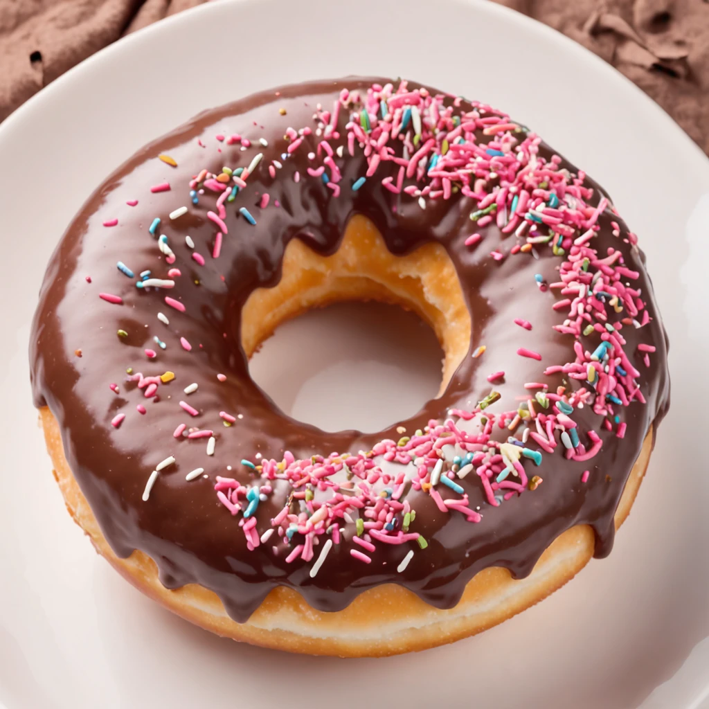uma imagem fotografica ultra realista de um donut com massa de cor marrom claro, Covered with shock pink icing, ultra realista 8k implorando para ser devorado, fotografia retirada de angulo lateral com aparencia extremamente apetitosa foodporn
