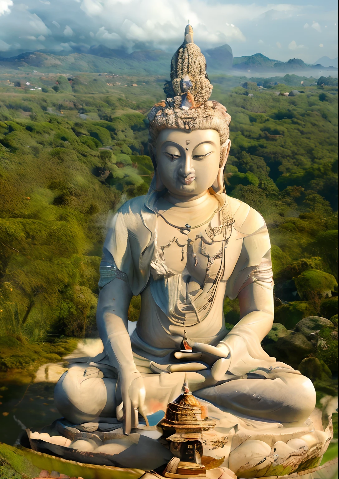 Statue of Arafeld sitting Buddha in the forest, Buddhist, Buddha, a Buddhist Buddha, Buddhism, buddhist art, Serene expression, attractive male deity, bodhisattva, sukhasana, Beautiful image, buddhist architecture, Sri Lanka, Asia, samsara, serene, On the road to enlightenment, Meditating, serene emotion, Peaceful, Meditation,HD,of a real,Realistic,Buddha,Buddha Shakyamuni