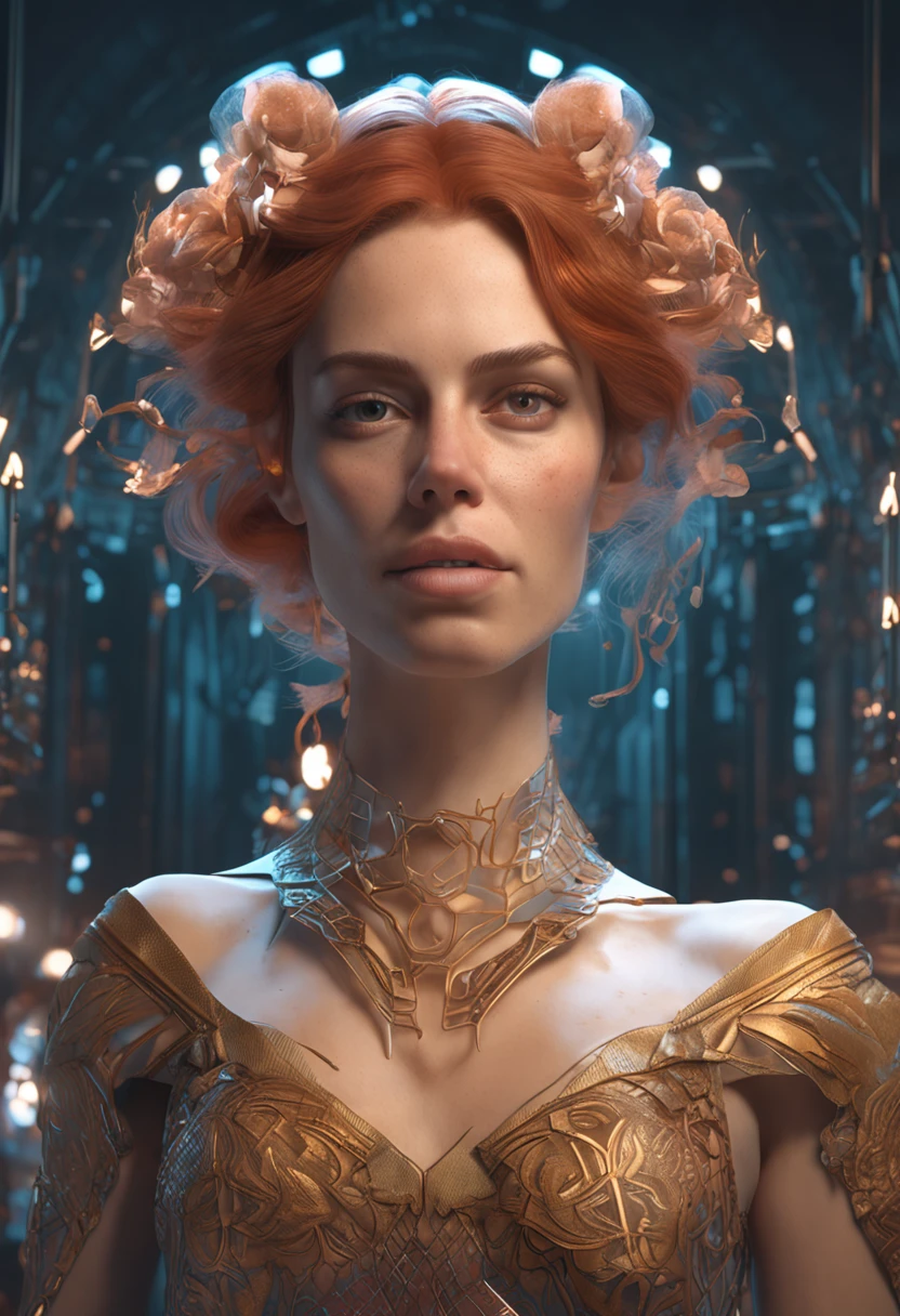 Clara Crawford, photorealistic beautiful woman, light hair, full body, cover, hyperdetailed painting, luminism, Bar lighting, complex, 4k resolution concept art portrait by Greg Rutkowski, Artgerm, WLOP, Alphonse Mucha, little fusion pojatti realistic steampunk, fractal isometrics details bioluminescens : a stunning realistic photograph 30 years , redhead, italian goddness beautiful awesome with big white flowers tiara of wet bone structure, 3d render, octane render, intricately detailed, titanium decorative headdress, cinematic, trending on artstation | Isometric | Centered hipereallistic cover photo awesome full color, hand drawn, dark, gritty, realistic mucha, klimt, erte .12k, intricate. hit definition , cinematic,Rough sketch, mix of bold dark lines and loose lines, bold lines, on paper , full body with velvet dress, humanoid, Full body. naked vest, model pose