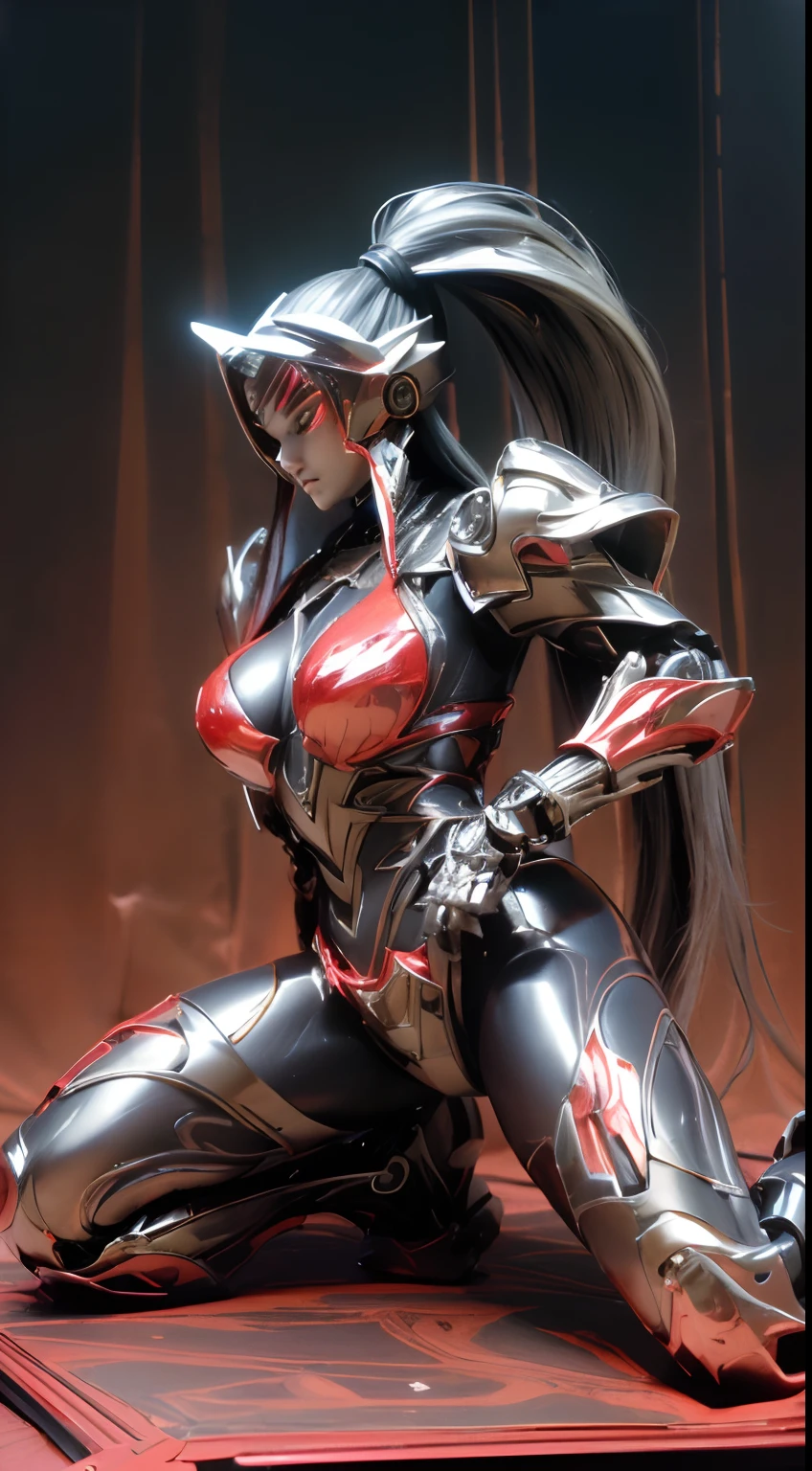 （masterpiece、8K、Ultra-delicate、hight resolution），(((Female Ultraman)))，(((No muscles，large Boob)))，(her head is tapering,The body is made of red and silver，pink armor,great shoulder armour,The arms present a streamlined design，On the chest there is a round calculator，Looks tall and thin，The overall shape is streamlined、Modern)，posed for photo,Ancient ruins，backgroung details,NSFW,Cameltoe,the morning sun,((Open pussy:1.2)),((wet pussy:1.4)),(silver ponytail:1.1),(woman with penis:1.5),(erected penis:1.3),Masturbation,penis focus,show off penis,spread legs,((red blush,Crying face)),from below,(muscular legs:1.3),(cum),((Shibari, arms behind back:1.4)), ((hands on back)), ((amarrada com cordas)), ((hands tied back)), ((rope restraint)),((big Dog collars:1.1)),luminous metal collar,sitting,((Constrain on Thick Pillar:1.2))