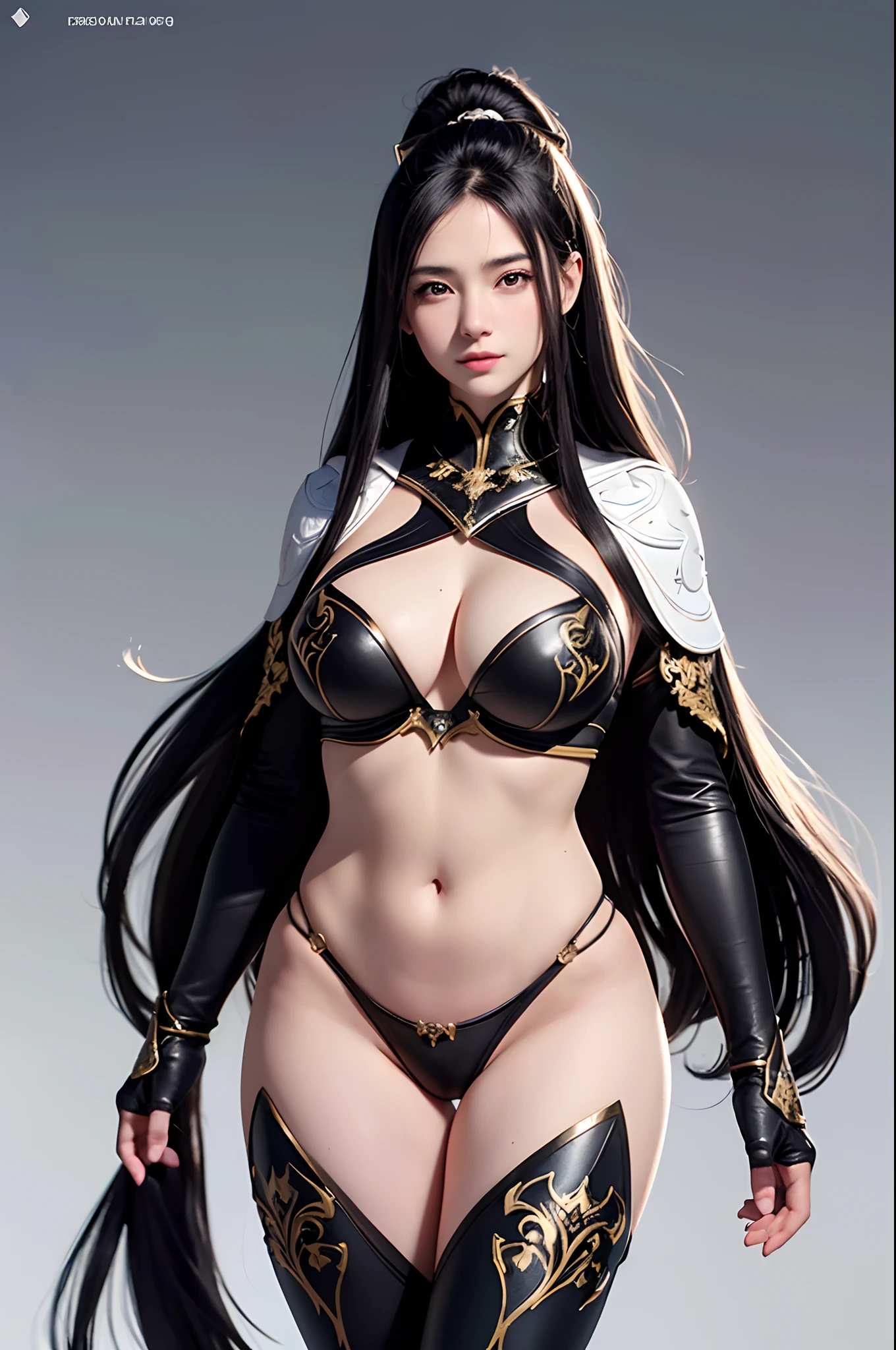 1girl, depth of field, official art, unity 8k wallpaper, ultra detailed, illustration, beautiful and aesthetic, masterpiece, best quality, knight, (big breasts), (milf, mature female), (black armor, armor, breastplate), beautiful face, (long hair, black hair,  very straight hair:1.4, hime cut:1.4), blue eyes, cowboy shot, glowing skin, back lighting, athletic figure, muscular female, curvy, wide hips, colorful, looking at viewer, Hyperrealistic, gradient background, dark background, outline, fantasy, from the front, watercolor, traditional media, (chromatic aberration, intricate details)