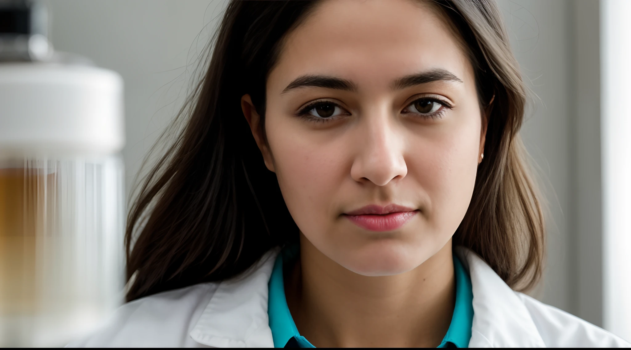 instagram photo,  A close-up of a woman scientist's focused expression as she conducts experiments, dedication, concentration, Nikon D850 with 85mm f/1.4 lens, diffused light, portrait photography.