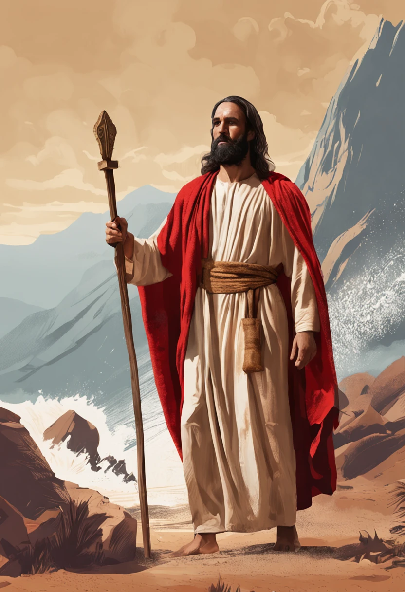 Man in red bathrobe holding a stone with writing, moses, Jesus Gigachad, biblical art style, biblical epic movie, epic biblical representation, foto do perfil, biblicamente preciso, inspired by moses van Uyttenbroeck, Gal Yosef, Ancient Biblical, Jesus, biblical clothing,segurando