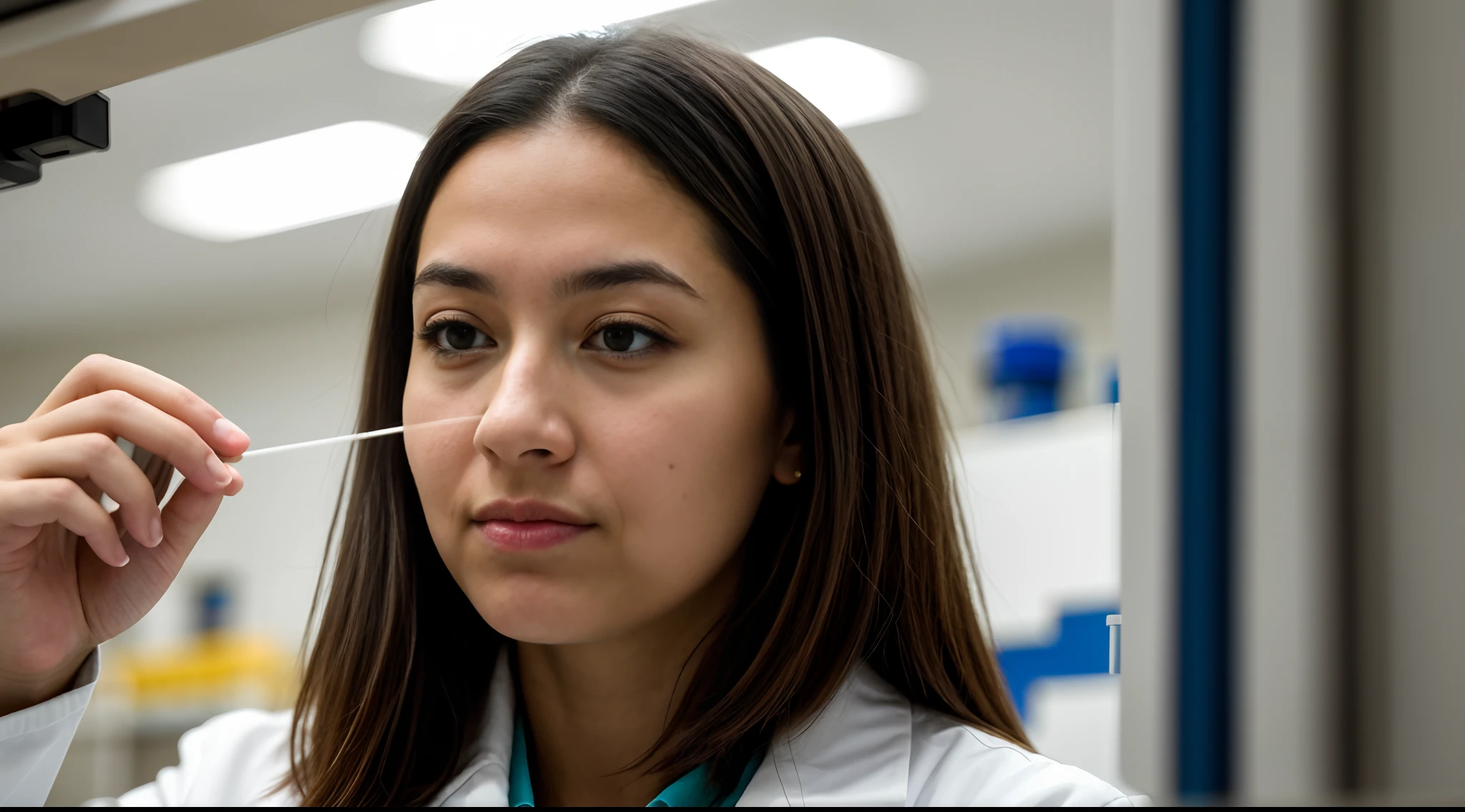instagram photo, A close-up of a woman scientist's focused expression as she conducts experiments, dedication, concentration, Nikon D850 with 85mm f/1.4 lens, diffused light, portrait photography.