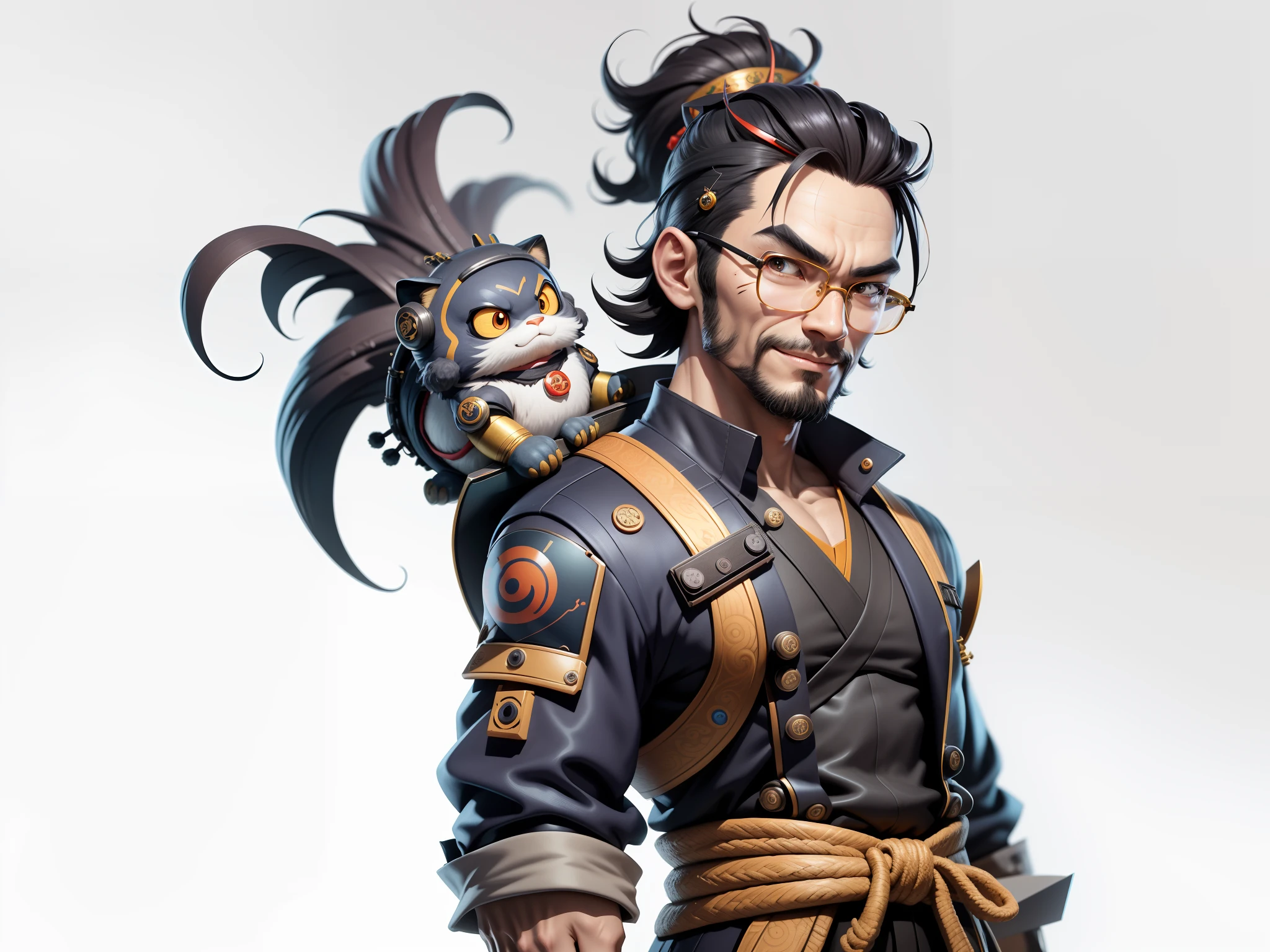 (Daisaku),(Need),(Super meticulous),(full bodyesbian:1.2),Super young man with Japanese geisha,Beautiful,orient,one tiger,Aeolian Thor,Raised sexy,爆乳,Oriental face,TV Anchor,Bust portrait illustration,In black suit,a blue tie,The face is slightly chubby,The face was clean,without a beard,Black super short hair,Black eyes,Smile confidently,3C computer sub-products,iPad, iphone,Digital painting,3D character design by Mark Clairen and Pixar and Hayao Miyazaki and Akira Toriyama,The illustration is a high-definition illustration in 4K resolution,With very detailed facial features and cartoon-style visuals。