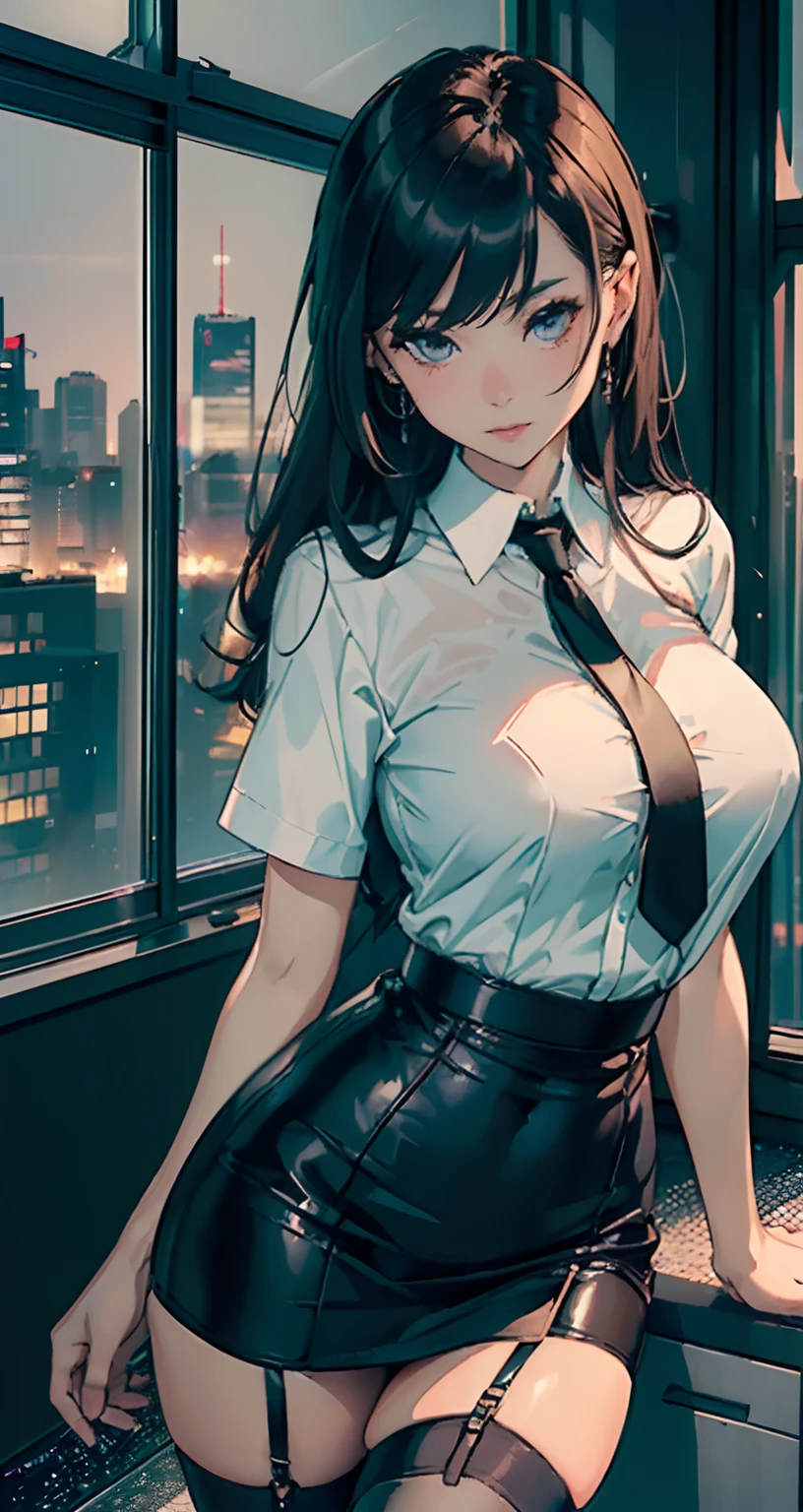 ((midynight, Need, 8K, tmasterpiece:1.3)),one-girl， full bodyesbian, Long legs, Focalors:1.2, perfect figure beautiful woman:1.4, Slim abs:1.1, ((Dark brown hair, huge tit:1.2 )), (White tight shirt, office uniform，Black silk skirt, standing on your feet:1.2), ((city night scene,Office floor-to-ceiling windows:1.3)), Highly detailed facial and skin texture, A detailed eye, largeeyes，cute  face，Alafeld Asian woman posing for photo in shirt and short black silk skirt, very sexy outfit, Sexy style, Asian, Sexy girl, Sexy outfit, sexy body and sexy abdomen, spellbinding，spellbinding, Sexy look, stunning high tech, hot petite,, revealing outfit, seductive and powerful, Jaw-dropping beauty, seductive lady，((blacksilk:1.5 ))，((black lence stockings:1.5 ))