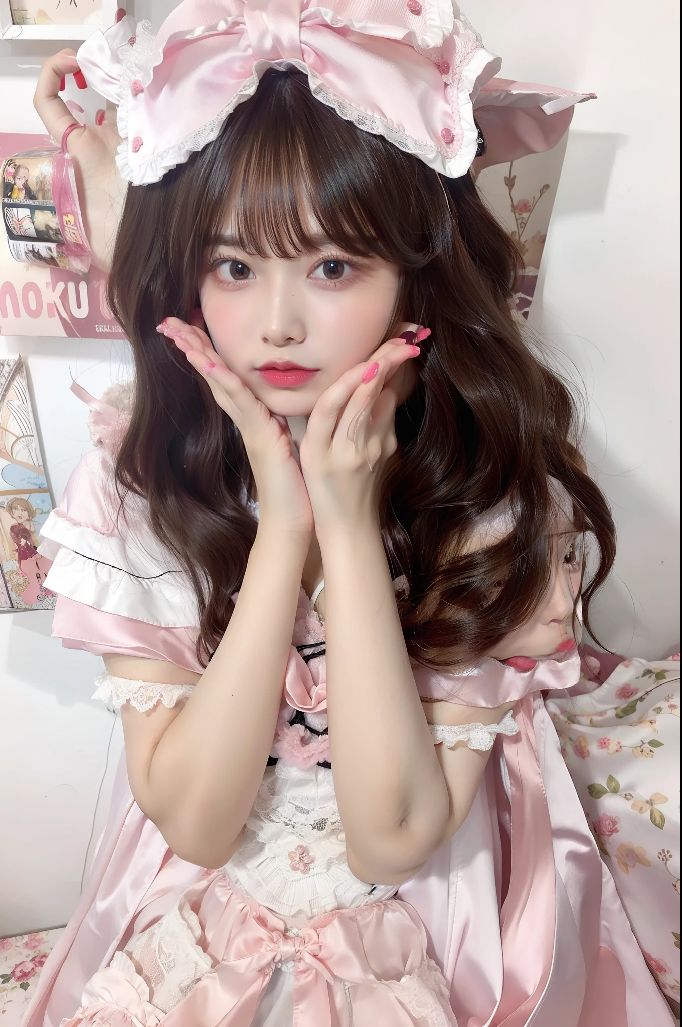 lolita fashion、Pink Satin Fabric、Large ribbon