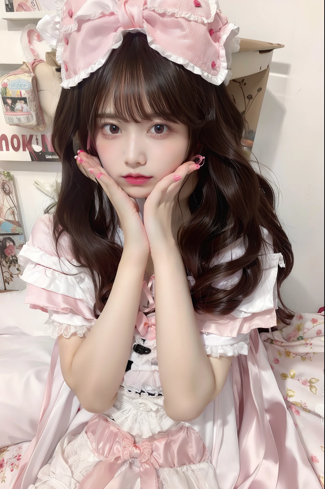 lolita fashion、Pink Satin Fabric、Large ribbon