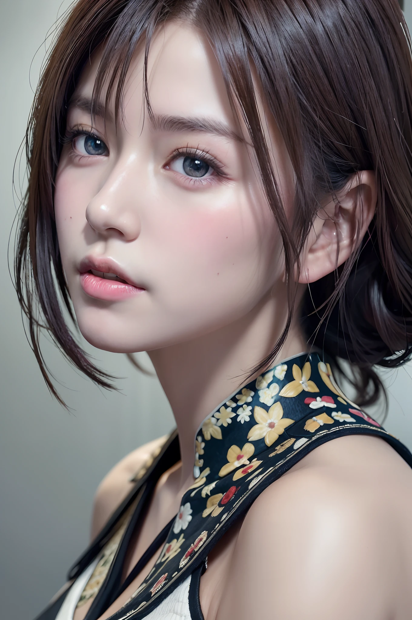 Digital portrait of gorgeous Japan short-haired woman, Beautiful face, Convoluted, Cinematic, Realistic epic, unreal enginee 5, Gorgeous, Incredible color grading, Trending on ArtStation, Photography, cinematic photography, Art Germ and Ross Draw Style