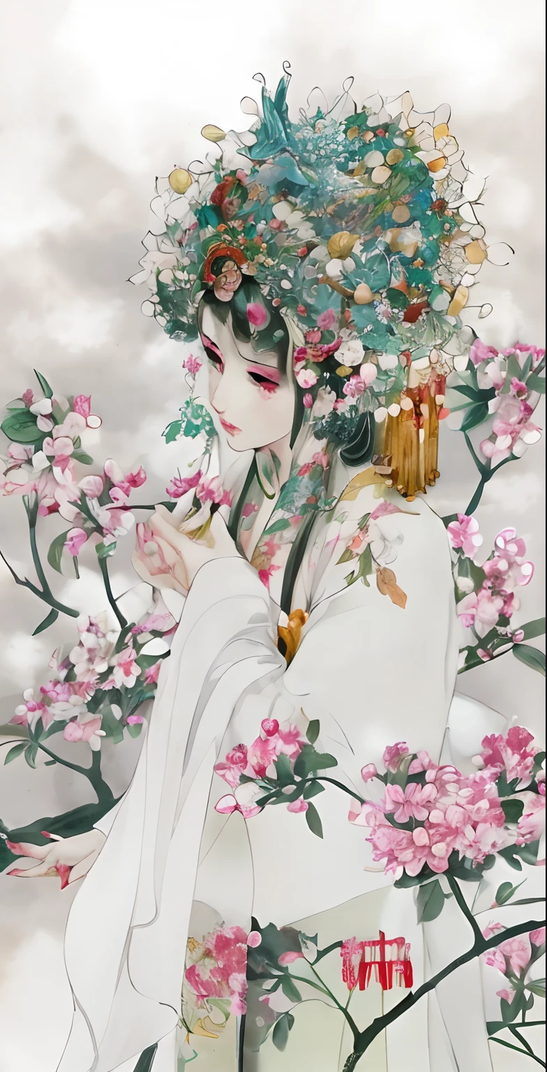 painting of a woman in a white kimono with flowers and a fan, a beautiful artwork illustration, exquisite digital illustration, a beautiful fantasy empress, ancient chinese beauties, ancient chinese princess, korean art nouveau anime, traditional chinese art, ancient china art style, onmyoji detailed art, ((a beautiful fantasy empress)), beautiful digital illustration, beautiful digital artwork, japanese art style
