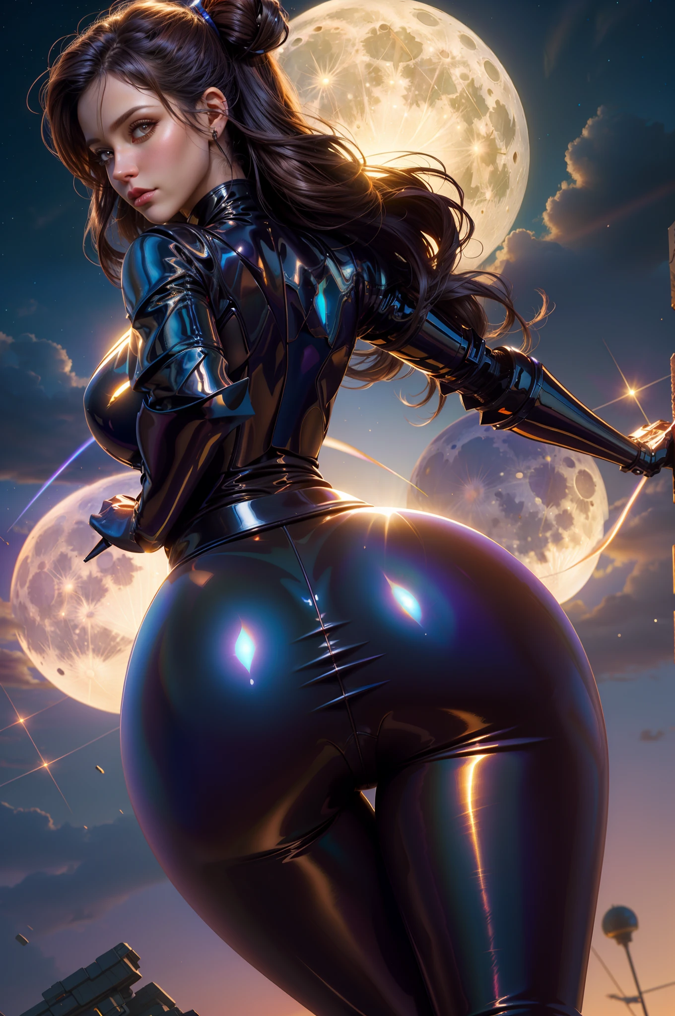 arafed woman in latex posing in front of a full moon, extremely detailed artgerm, artgerm julie bell beeple, wlop glossy skin, cgsociety masterpiece, wlop and artgerm, deviantart artstation cgscosiety, cutesexyrobutts, ig model | artgerm, artgerm. high detail