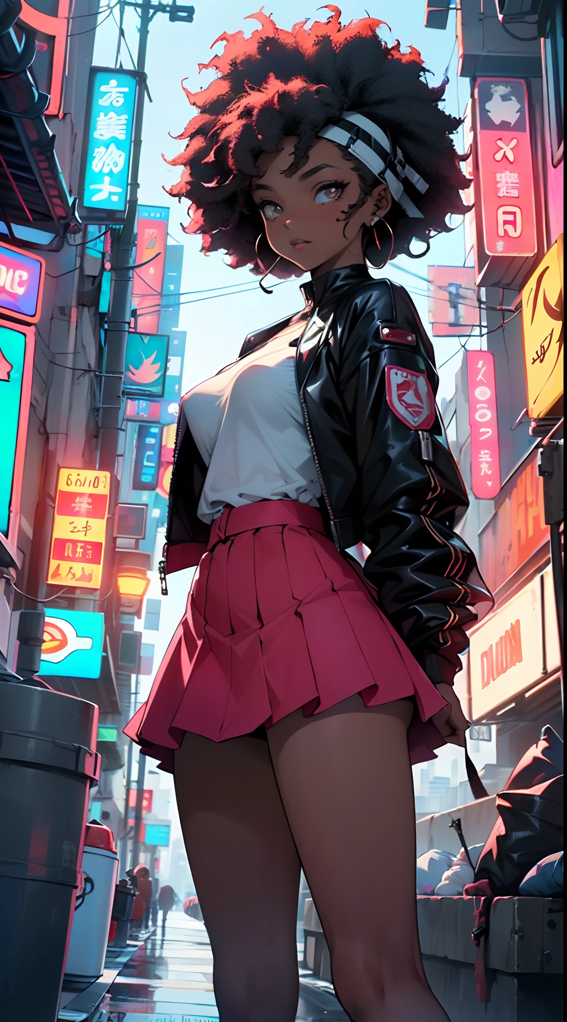 Chica spacepunk,(((1girl))),((linda y hermosa chica de cabello afro)),((((raza negra)))),

(senos grandes:1.4),Saggy breasts,((((Cabello afro negro:1.35,((cabello afro:1.35)),Afrohair,afro:1.35,Cabello OSCURO,cabello negro,)))),cabello mediano,((heterochromia:1.5,ojo1 naranja,ojo2 rojo,ojos perfectos,Ojos volteados hacia arriba:1.3,hermosos ojos detallados,Hermosos ojos finamente detallados:1,Gran punto culminante en los ojos:1.2)),((gordo)),((((tan,dark skin,piel negra:1.35,moreno_hembra,dark skin:1.3,ebony skin,Piel lustrosa:1.5,piel brillante: 1.5,piel brillante,piel muy brillante,cuerpo brillante,piel iluminada,piernas mojadas)))),(spider lower abdomen,cintura estrecha,cadera ancha,atletic body,piernas infladas,Dedos delicados y detallados),((La mano consiste en un pulgar corto y cuatro dedos,mano con solo cinco dedos,(Cara detallada))),

Lindo,guarra,Sensual,mirada seductora,seductor,erotic,encantador,(((NSFW))),

Zettai Ryouiki,Ropa reveladora,Mostrar piel,(wearing a mechanical space body armor:1.3,Micro Bikini,piernas desnudas,un brazo blindado),((ropa mojada,red mini skirt Traje detallado,Ropa detallada)),

(dynamic  pose:1.0),Enfoque en solitario,avergonzado,(centrado,Escala para ajustarse a las dimensiones,Regla de los tercios),

((((Cyberpunk city by the ocean,Edificios enormes,neon signs,Charcos)))),cielo tormentoso,cielo amenazante,nubes oscuras,((Tema de fondo synthwave,Antecedentes detallados : 1.25)),((((Noche,Nice lighting decorations,Arquitectura detallada)))),

(La mejor calidad,High resolution,foco nítido,Ultra detallado,extremadamente detallado,Ilustraciones de muy alta calidad,(realista,fotorrealista:1.37),8k_papel tapiz,(CG 8k extremadamente detallado),(muy fino 8K CG),((Hyper super ultra detallado pieza perfecta)),impecable,(((Obra maestra))),illustration,colores vibrantes,(intrincado),alto contraste,Selective lighting,Doubleexposure,HDR (High Dymanic Range),Post-procesamiento,Desenfoque de fondo,