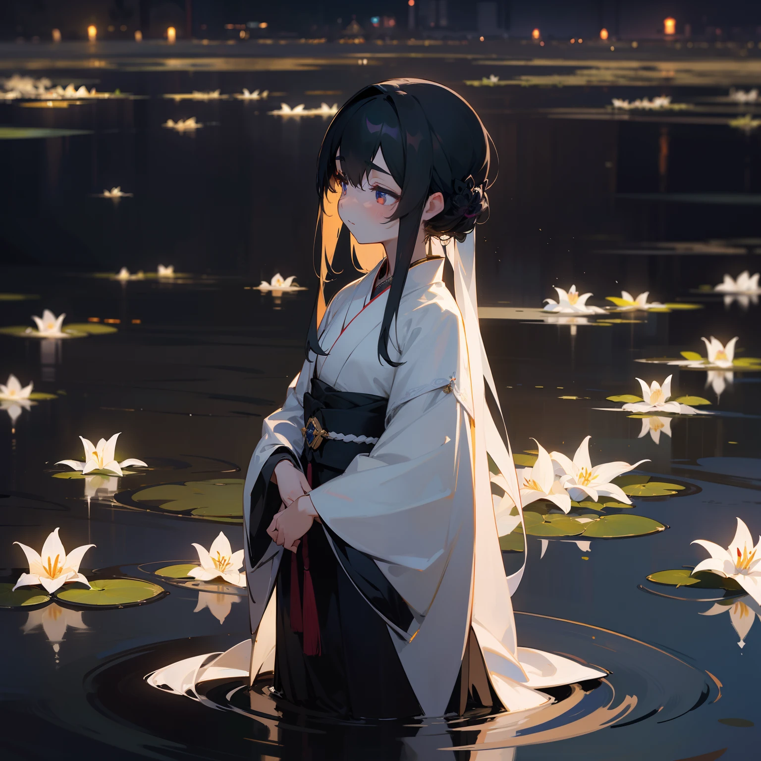 A lily was quietly shining in the darkness。Its chastity is、Make you feel the darkness around you more deeply、The noble beauty, on the contrary, was relieving loneliness and despair。Behind the gorgeous beauty、There seems to be a hidden dark story.、Everyone was possessed by the mystery。Japanese dress、dark