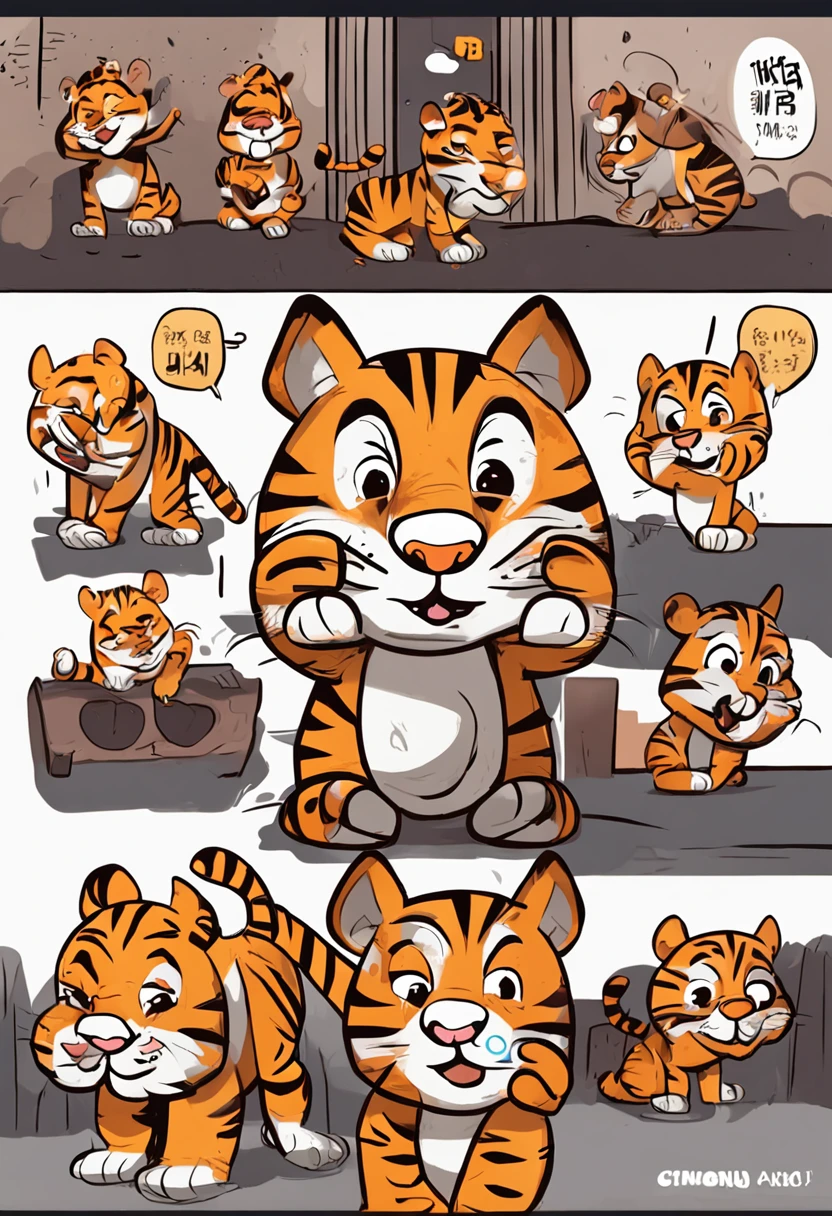 the various expressions of the tiger wear a diapers, multiple poses and expressions, happy, angry, cry, expressions love, etc, emoji pack, f/64 group, related character, engrav-ing, bold outlines