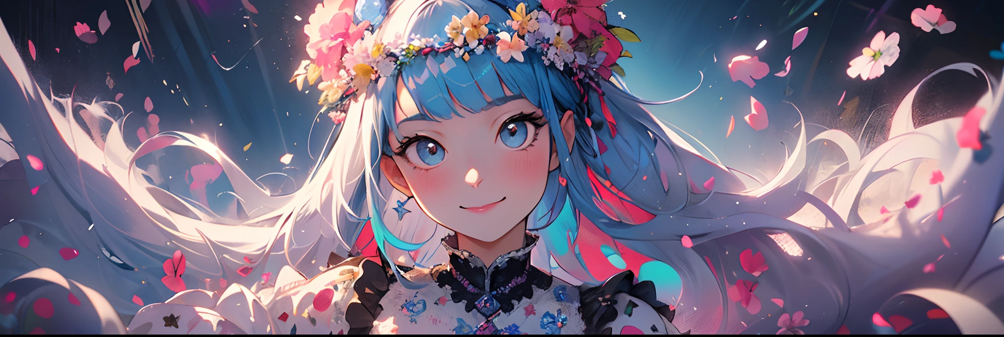 ((flowercrown)),Contemporary art created by tracing traces of colorful ink、masterpiece、ultra-detailliert、pop-art、innocent smiles、eye glass、(1 girl, Solo:1.6),(Cute smile), (Best Impact:1.5), (maximalism:1.7), Vivid contrast, (Realistic), hyperrealistic illustrations, hight resolution, ultra-detailliert, absurderes,(Fractal Art:1.3)、Random hairstyle、Random hair color colorful、FULL BODYSHOT、Retro、Precise focus、randome pose、cinema4d、Drama