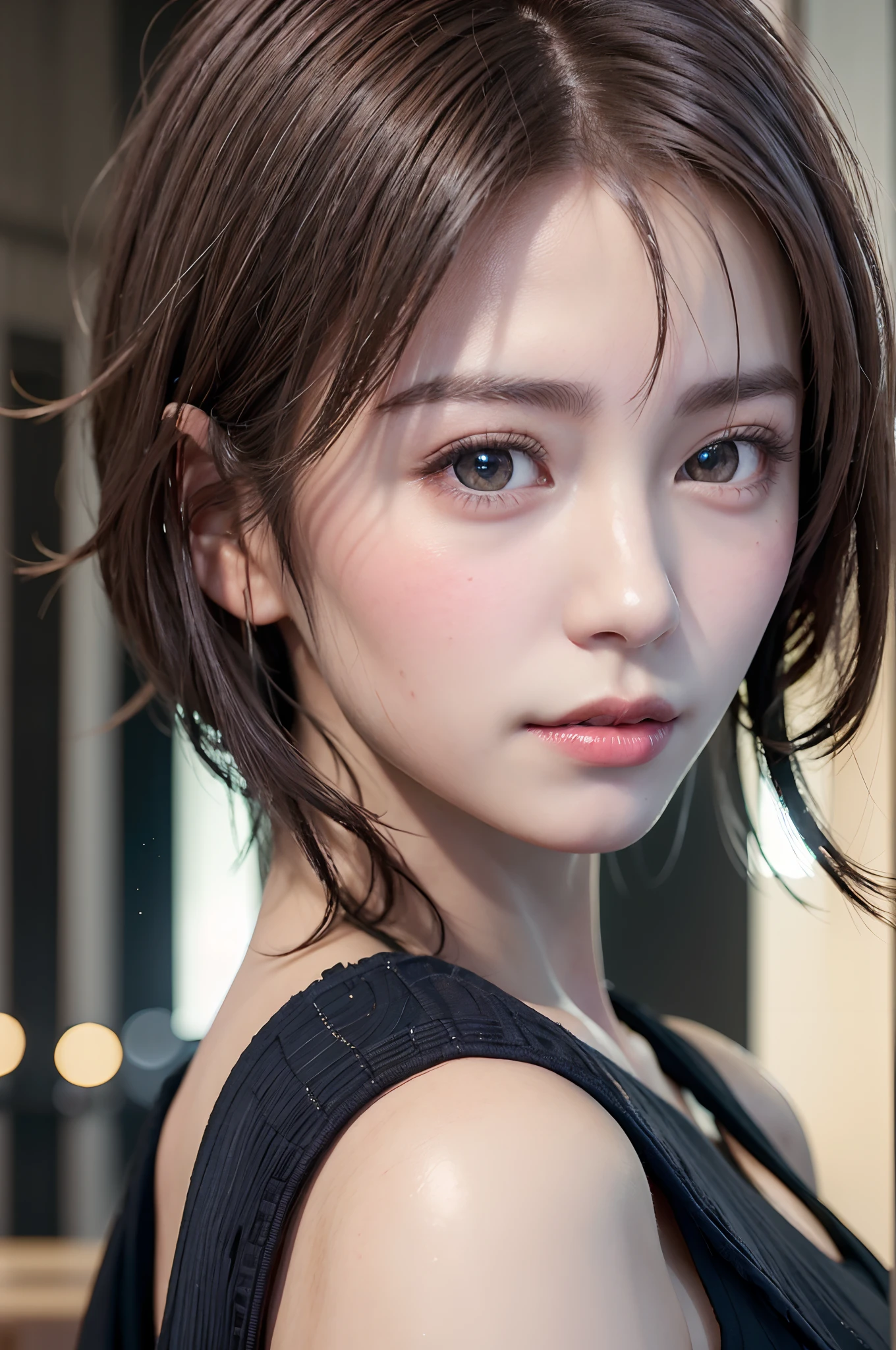 Digital portrait of gorgeous Japan short-haired woman, Beautiful face, Convoluted, Cinematic, Realistic epic, unreal enginee 5, Gorgeous, Incredible color grading, Trending on ArtStation, Photography, cinematic photography, Art Germ and Ross Draw Style