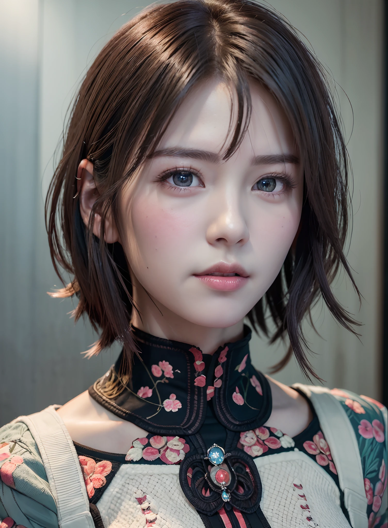 Digital portrait of gorgeous Japan short-haired woman, Beautiful face, Convoluted, Cinematic, Realistic epic, unreal enginee 5, Gorgeous, Incredible color grading, Trending on ArtStation, Photography, cinematic photography, Art Germ and Ross Draw Style