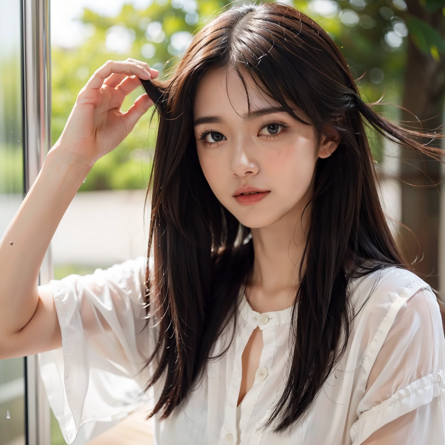 wetting hair　Beautiful woman