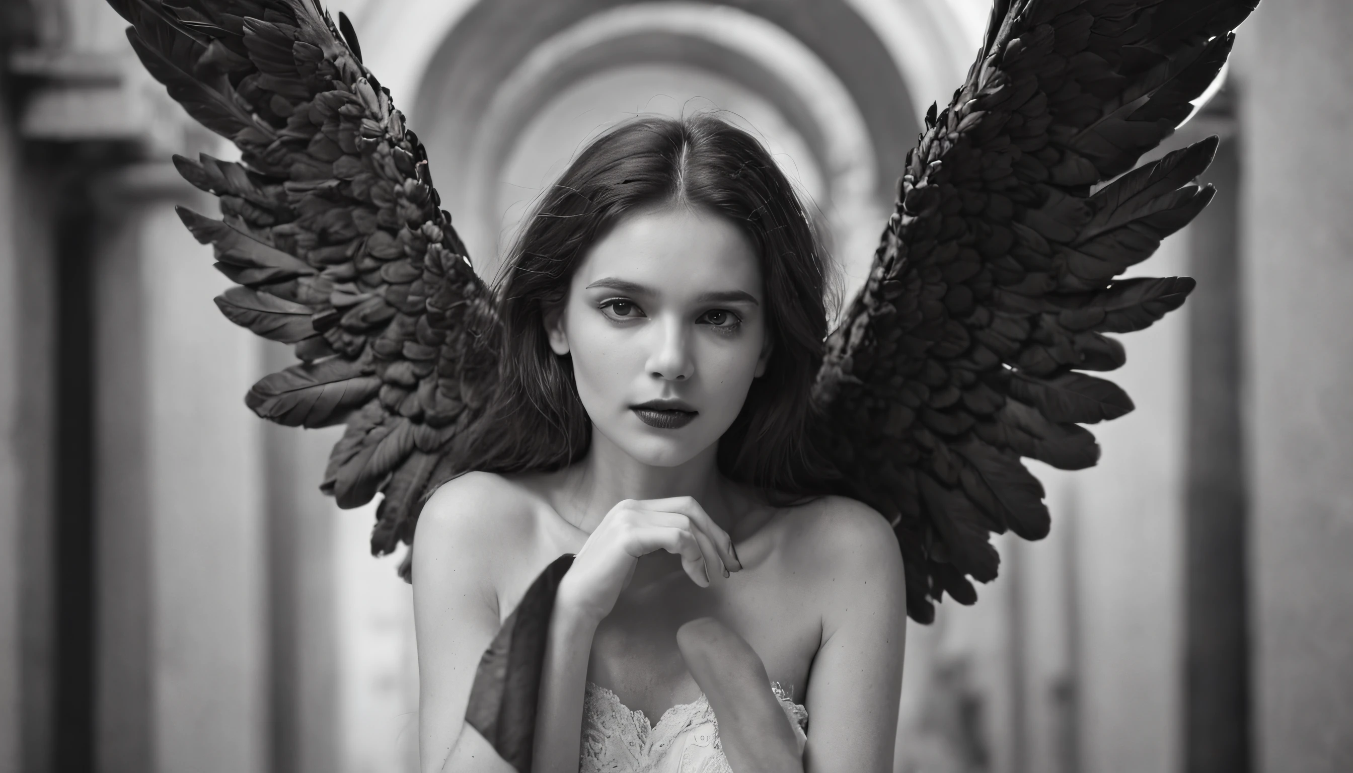 Imagine a scene in which a fallen and malevolent angel, with a seductive appearance and large beautiful wings, is in full motion. The scene takes place on the streets of an apocalyptic city, ablaze and in ruins. Use a contrasting style of writing to highlight the angel's beauty in juxtaposition to the decay of the surroundings.
Begin the text with a striking opening, capturing the reader's attention as you describe the angel's descent. Introduce retrospective moments through contextual flashbacks to unveil the angel's backstory and transformation into a malevolent being. Explore the angel's internal thoughts as they fall, allowing the reader to access their psychology.
Throughout the text, employ a metaphor describing the angel's wings as 'dark glimmers of freedom,' creating a contrast with the oppression of the ruined environment. Add sensory elements such as smells and sounds that emphasize the desolation of the city and the grace of the angel. Additionally, play with chromatic contrast, using dark and cool colors for the city and warm and vibrant colors for the angel.
Insert a table with multiple rows to highlight the duality of the angel and the surroundings, create lists to detail the retrospective moments, and use different header styles to divide the text into thematic sections. Ensure the text is focused on conveying the visual and emotional aesthetics of the described scene.