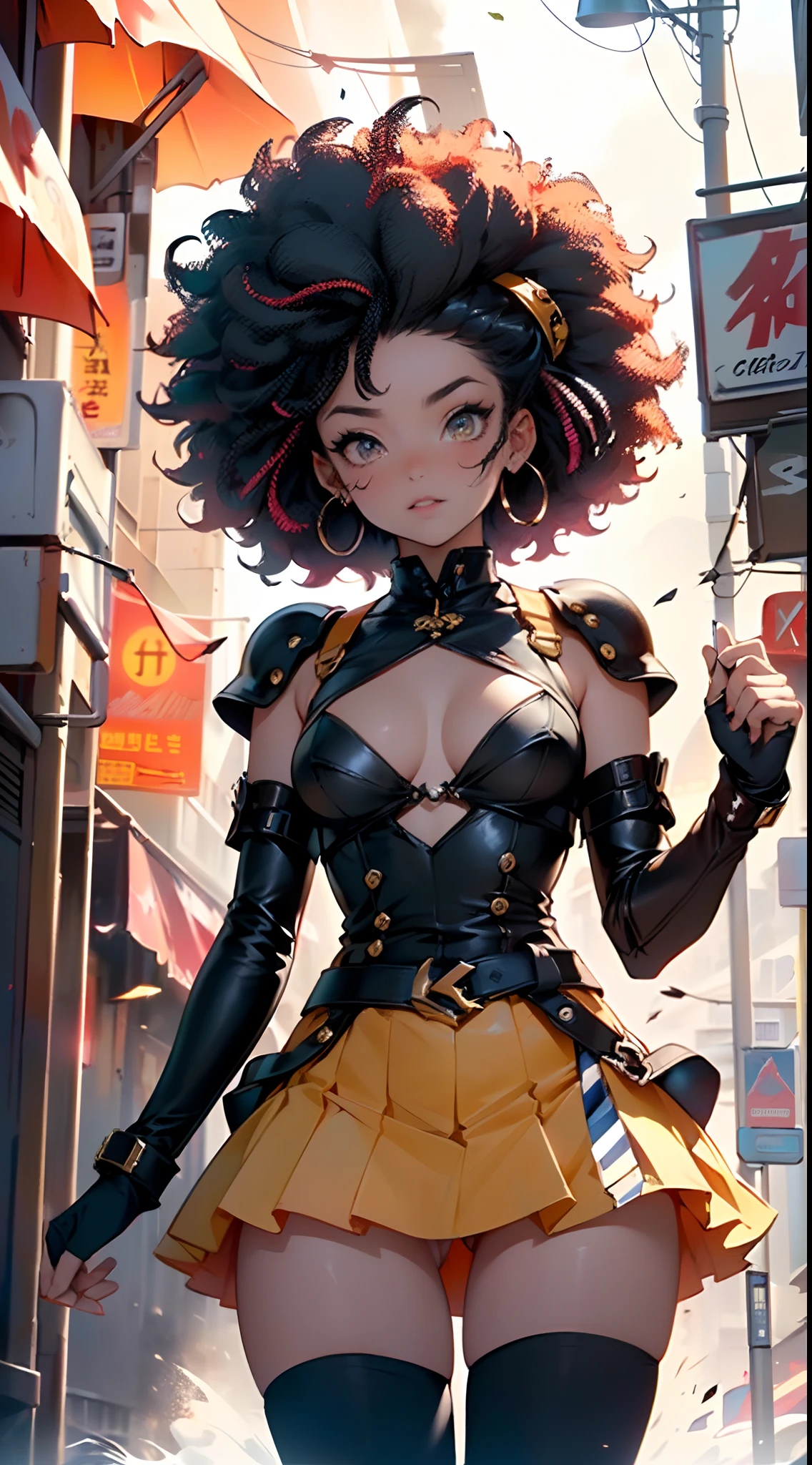 Chica spacepunk,(((1girl))),((linda y hermosa chica de cabello afro)),((((raza negra)))),
(senos grandes:1.4),Saggy breasts,((((Cabello afro negro:1.35,((cabello afro:1.35)),Afrohair,afro:1.35,Cabello OSCURO,cabello negro,)))),cabello mediano,((heterochromia:1.5,ojo1 naranja,ojo2 rojo,ojos perfectos,Ojos volteados hacia arriba:1.3,hermosos ojos detallados,Hermosos ojos finamente detallados:1,Gran punto culminante en los ojos:1.2)),((gordo)),((((tan,dark skin,piel negra:1.35,moreno_hembra,dark skin:1.3,ebony skin,Piel lustrosa:1.5,piel brillante: 1.5,piel brillante,piel muy brillante,cuerpo brillante,piel iluminada,piernas mojadas)))),(spider lower abdomen,cintura estrecha,cadera ancha,atletic body,piernas infladas,Dedos delicados y detallados),((La mano consiste en un pulgar corto y cuatro dedos,mano con solo cinco dedos,(Cara detallada))),
Lindo,guarra,Sensual,mirada seductora,seductor,erotic,encantador,(((NSFW))),
Zettai Ryouiki,Ropa reveladora,Mostrar piel,(wearing a mechanical space body armor:1.3,Micro Bikini,piernas desnudas,un brazo blindado),((ropa mojada,red mini skirt Traje detallado,Ropa detallada)),
(dynamic pose:1.0),Enfoque en solitario,avergonzado,(centrado,Escala para ajustarse a las dimensiones,Regla de los tercios),
((((burning city buildings fire)))),cielo tormentoso,cielo amenazante,nubes oscuras,((Tema de fondo synthwave,Antecedentes detallados : 1.25)),((((Noche,Nice lighting decorations,Arquitectura detallada)))),
(La mejor calidad,High resolution,foco nítido,Ultra detallado,extremadamente detallado,Ilustraciones de muy alta calidad,(realista,fotorrealista:1.37),8k_papel tapiz,(CG 8k extremadamente detallado),(muy fino 8K CG),((Hyper super ultra detallado pieza perfecta)),impecable,(((Obra maestra))),illustration,colores vibrantes,(intrincado),alto contraste,Selective lighting,Doubleexposure,HDR (High Dymanic Range),Post-procesamiento,Desenfoque de fondo,