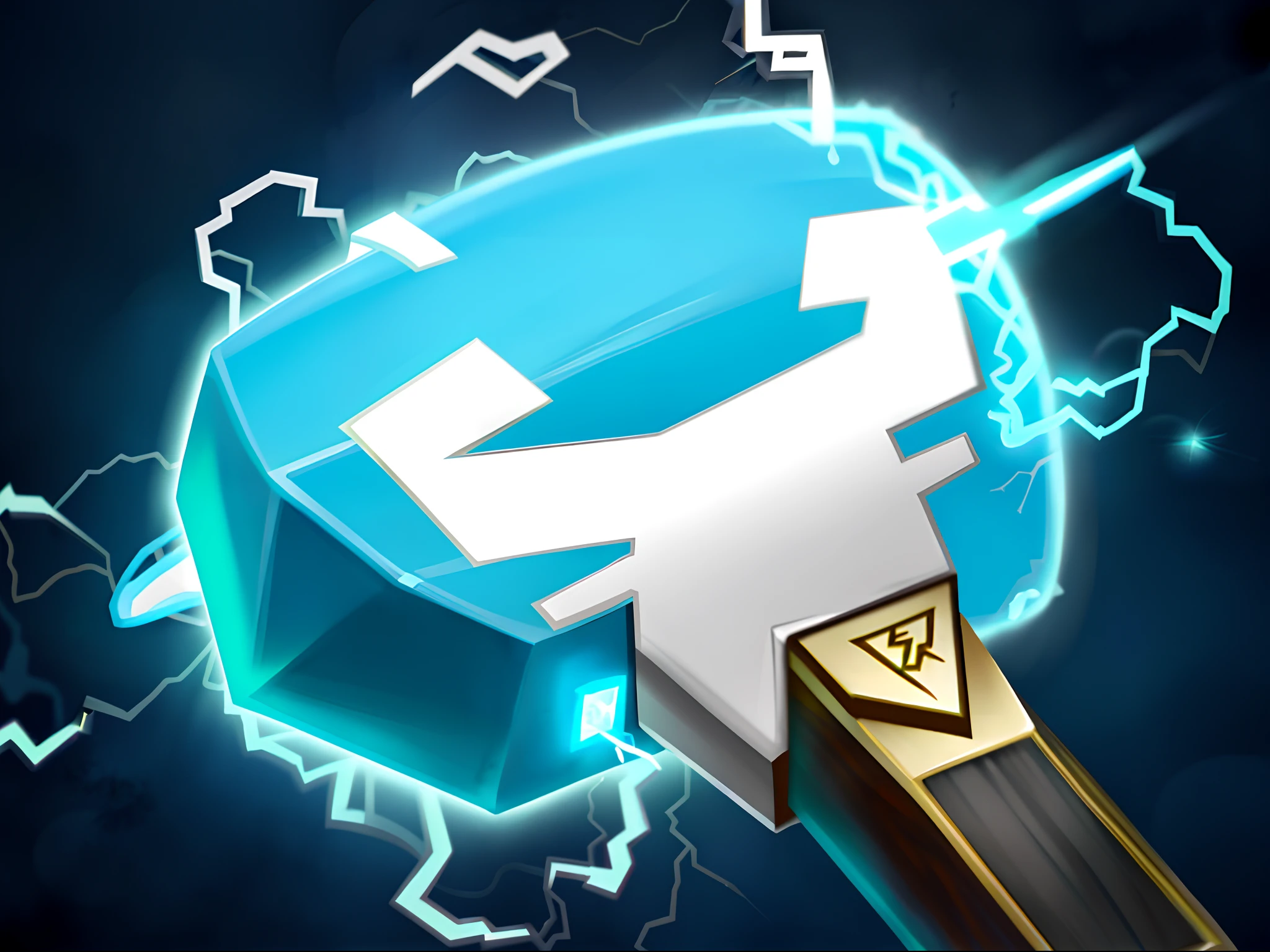 , Mjolnir, Explosive lightning spell, Thor's hammer, Electric hammer, The weapon of Zeus, Lightning, Electric hammer with wooden handle, Brass hammer handle, The front end has a hammer handle of a blue metal electric hammer, The hammer is under lightning