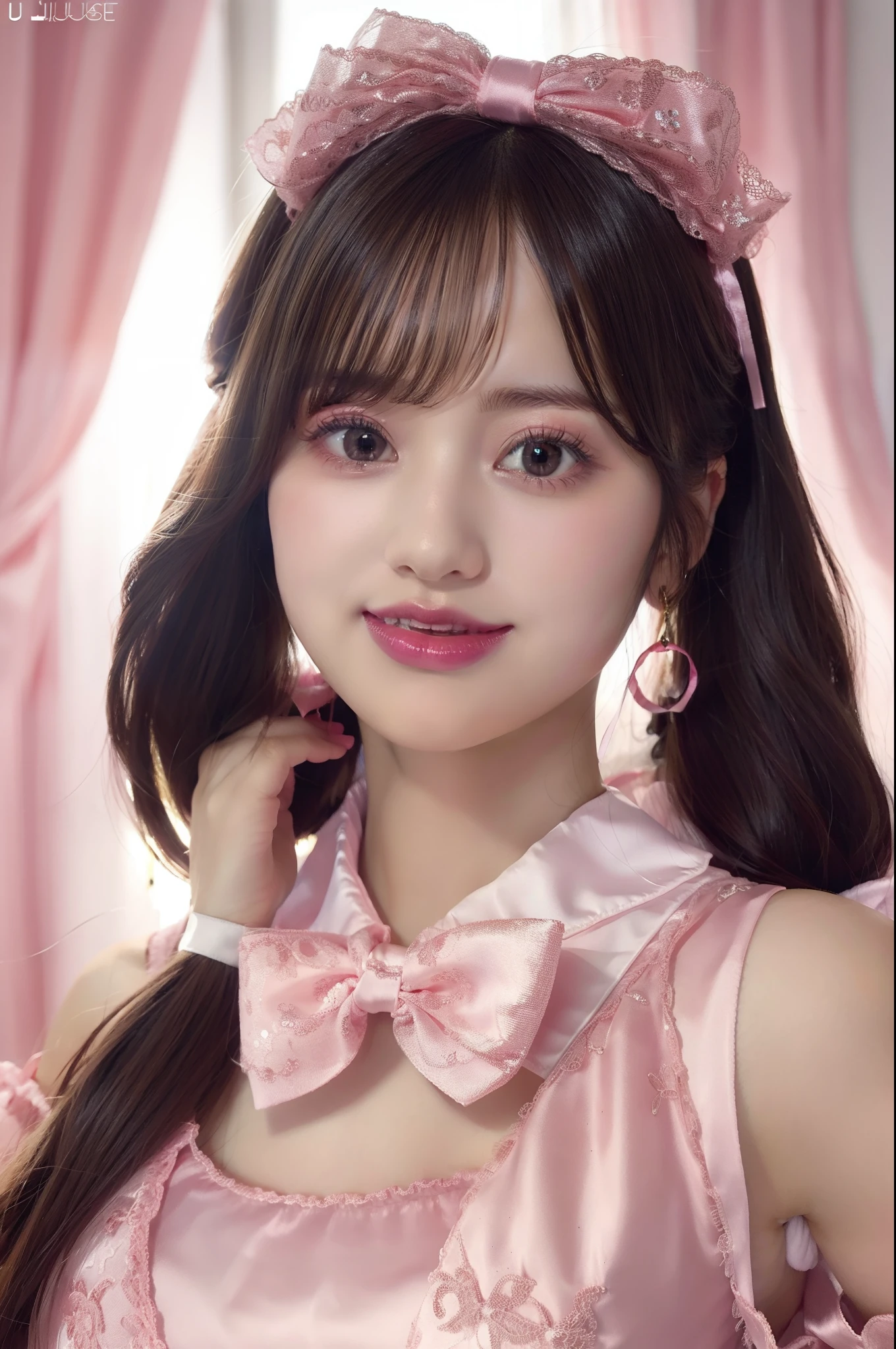 idol、Large ribbon、Pink Satin Fabric