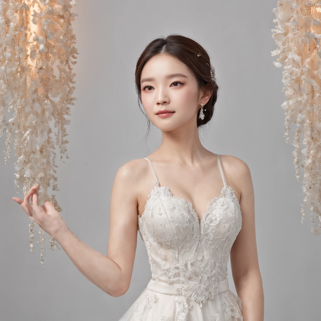(One lady)、(Professional 3D Rendering:1.3) De (Realistic:1.3) The most beautiful art photos in the world，tmasterpiece，top-quality，Photos of private rooms，Stargirl，wedding photos，Full body photo of the front，No exposure on chest，Smaller chest，No Shoulders，Navelless，Show your legs，Blacklens Socks，White heels，Horsetail hair，Dark hair，fascinated expression，white wedding dress，Lace crafts，dignified temperament，Still dick face，fully body photo，Private Photos，Angel Wings，Angel Face，Gold Necklace，White jade bracelet，Silver Pin Earrings，White cover