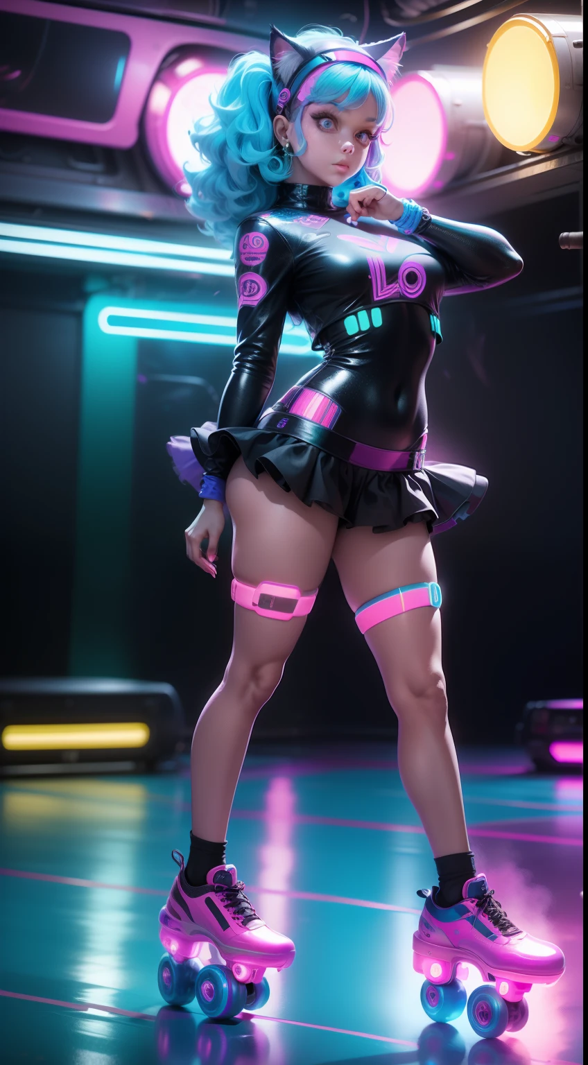forensic scientist ghetto ignorant arrogant female rapper breakdancer in led glowing bright neon gear breakdanicng on chalk body marker crime scene impossible breakdance moves