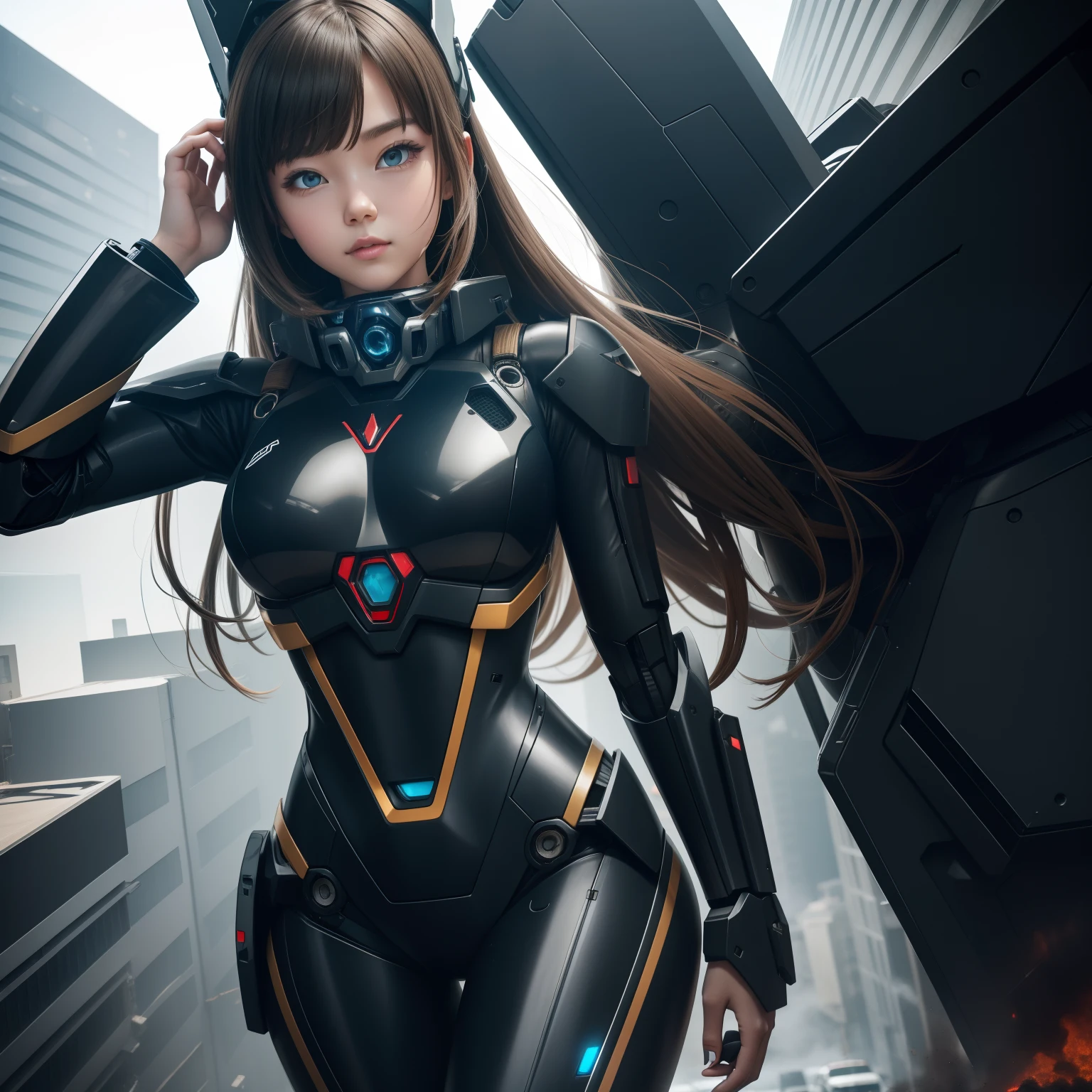 The mech girl is offline mecha,Dressed in a black bodysuit
