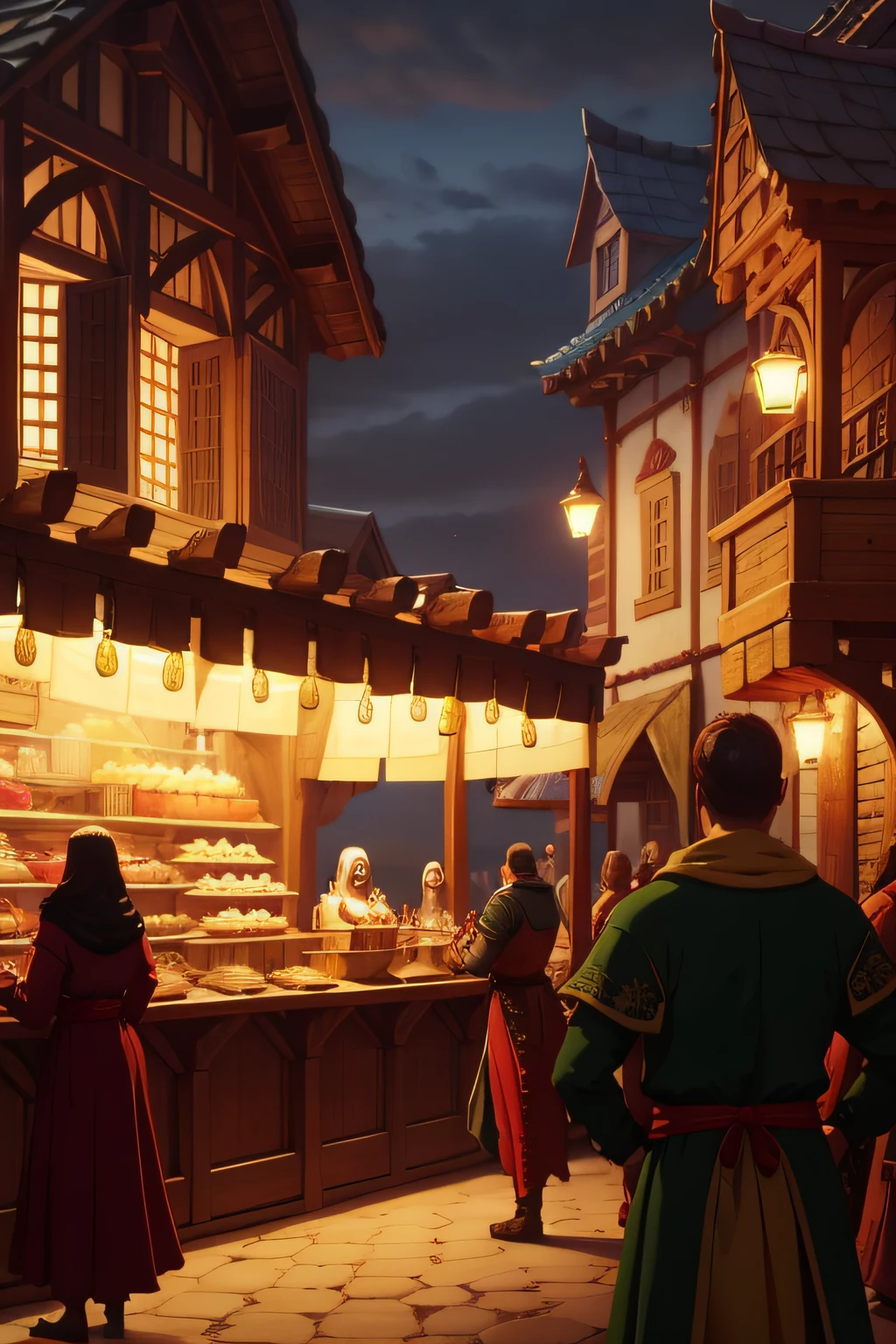 medieval times,early evening,Dessert shop,It's lively and crowded outside
