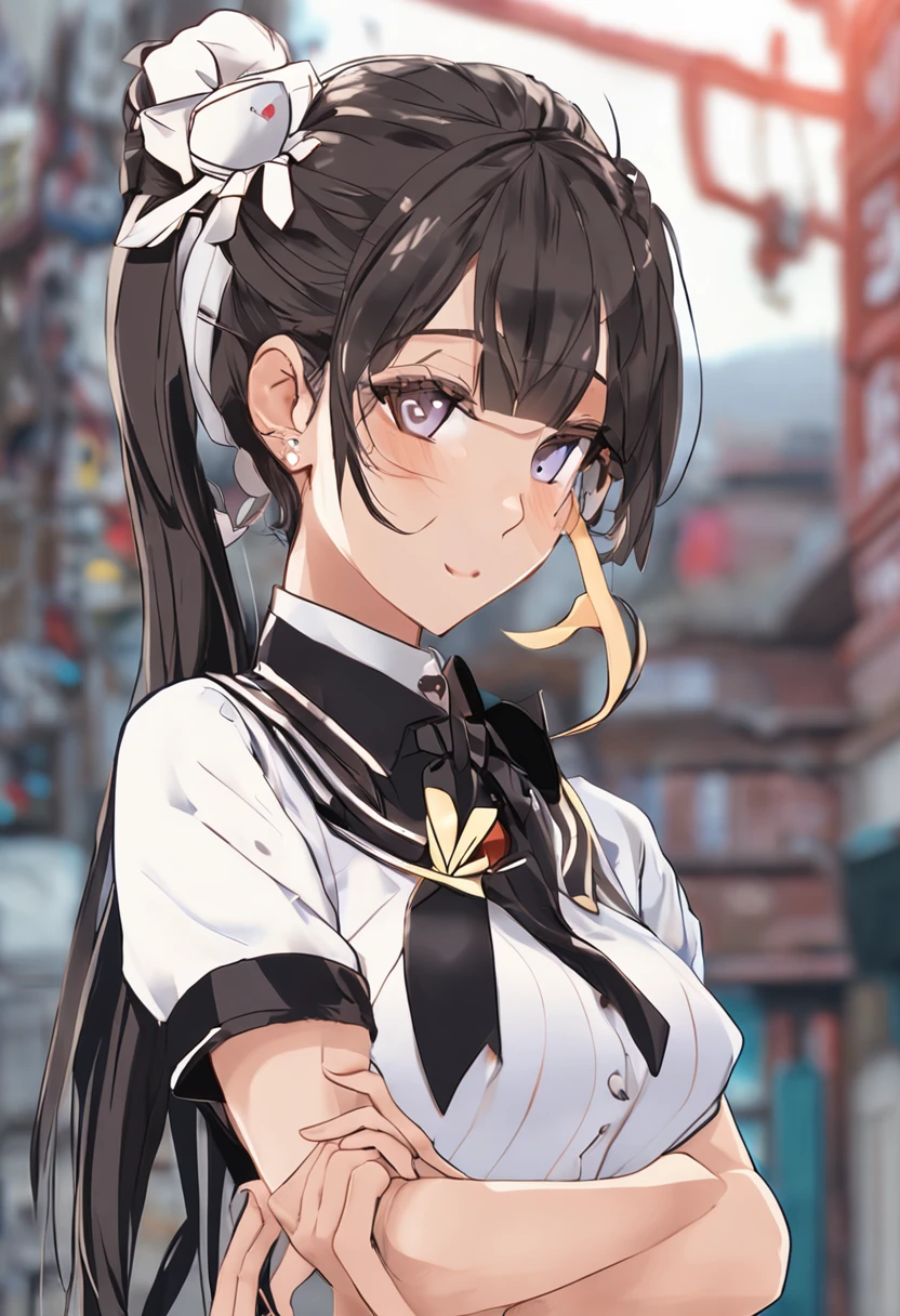 Female teachers,photorealestic,delicated,High ponytail hair,Uniform short skirt,subways,full bodyesbian,校服,blacksilk,Ultra-clear and detailed,4K