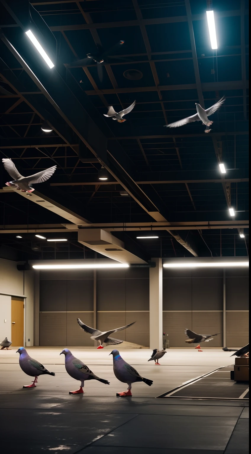group of pigeons being trained inside a military facility to guide missiles as part of the British army's secret 'Project Pigeon', epic, realistic, 8k